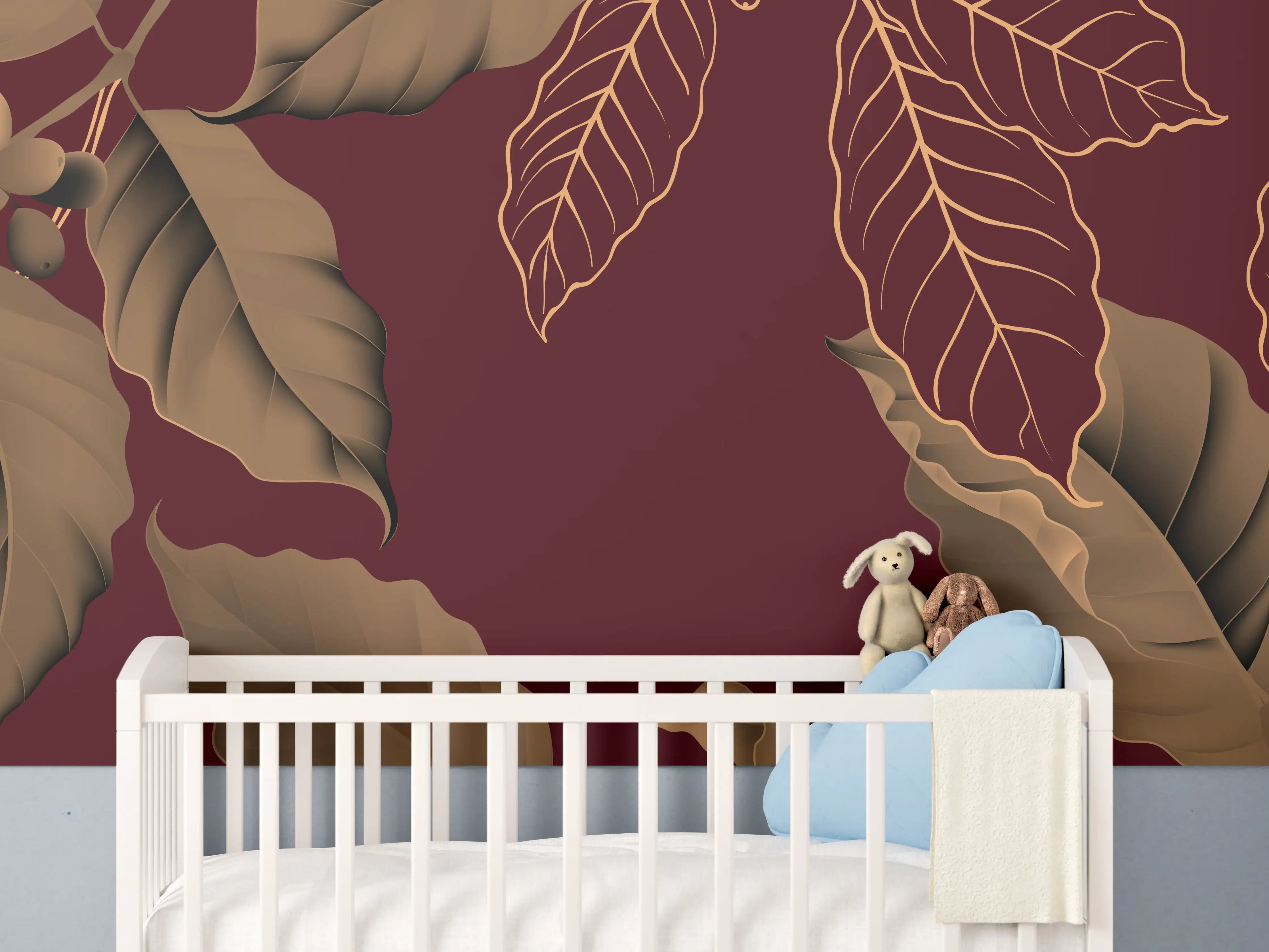 Babyzimmer Wandgestaltung - Rot-Braune Blätter