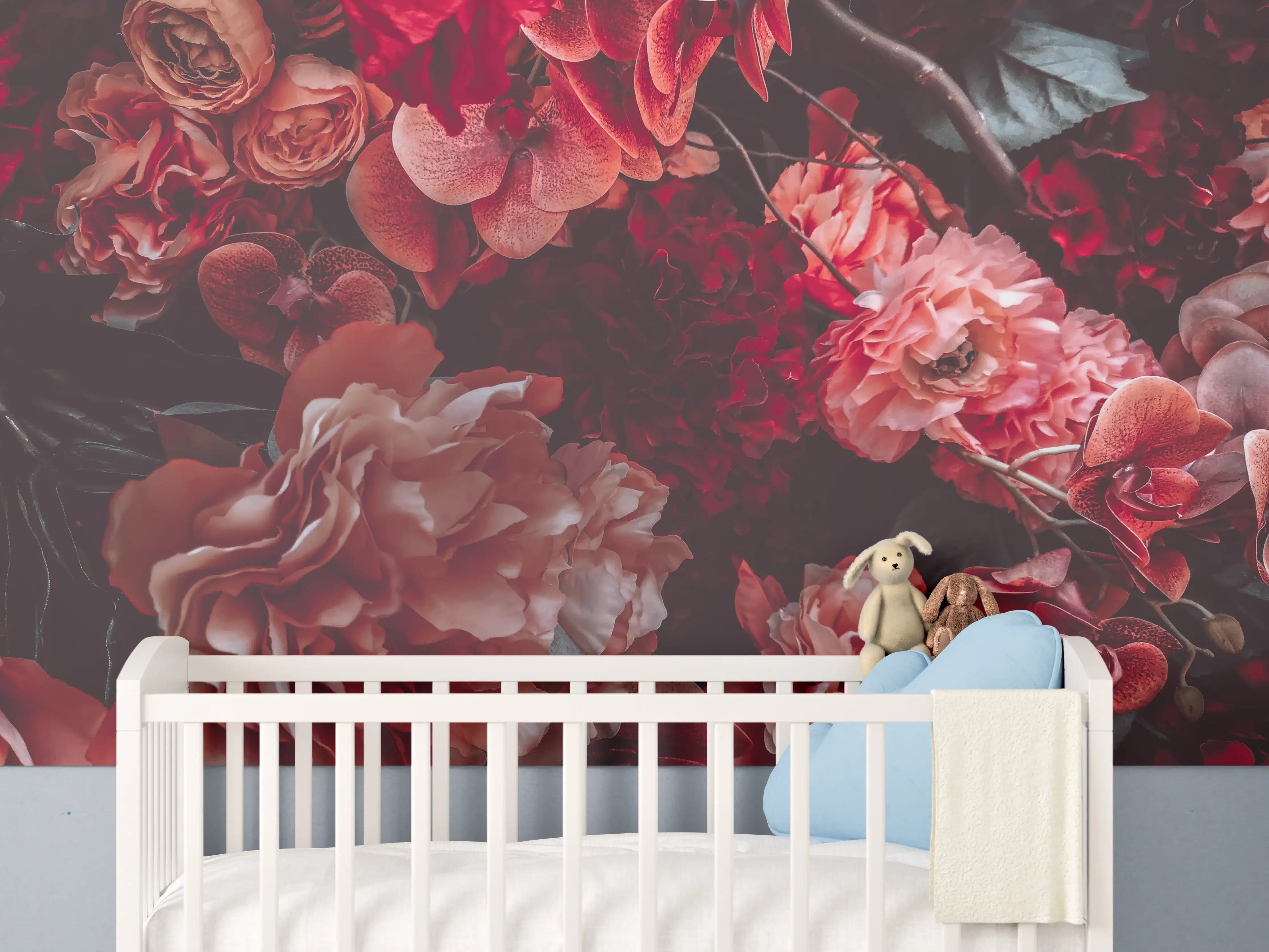 Babyzimmer Wandgestaltung - Rote Blumenstrauß in Blumenarrangement