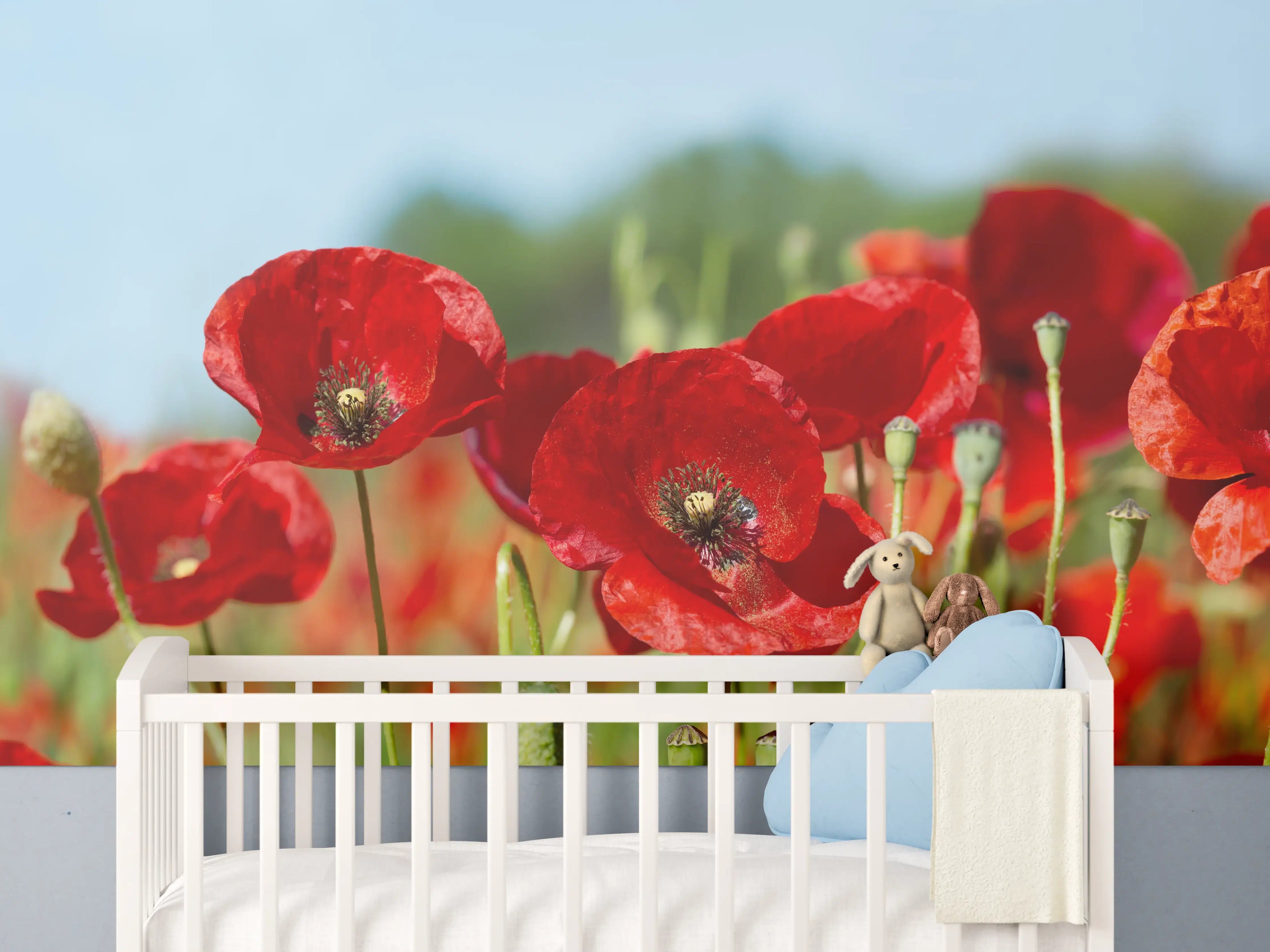Babyzimmer Wandgestaltung - Rote Mohnblumen auf einem Feld