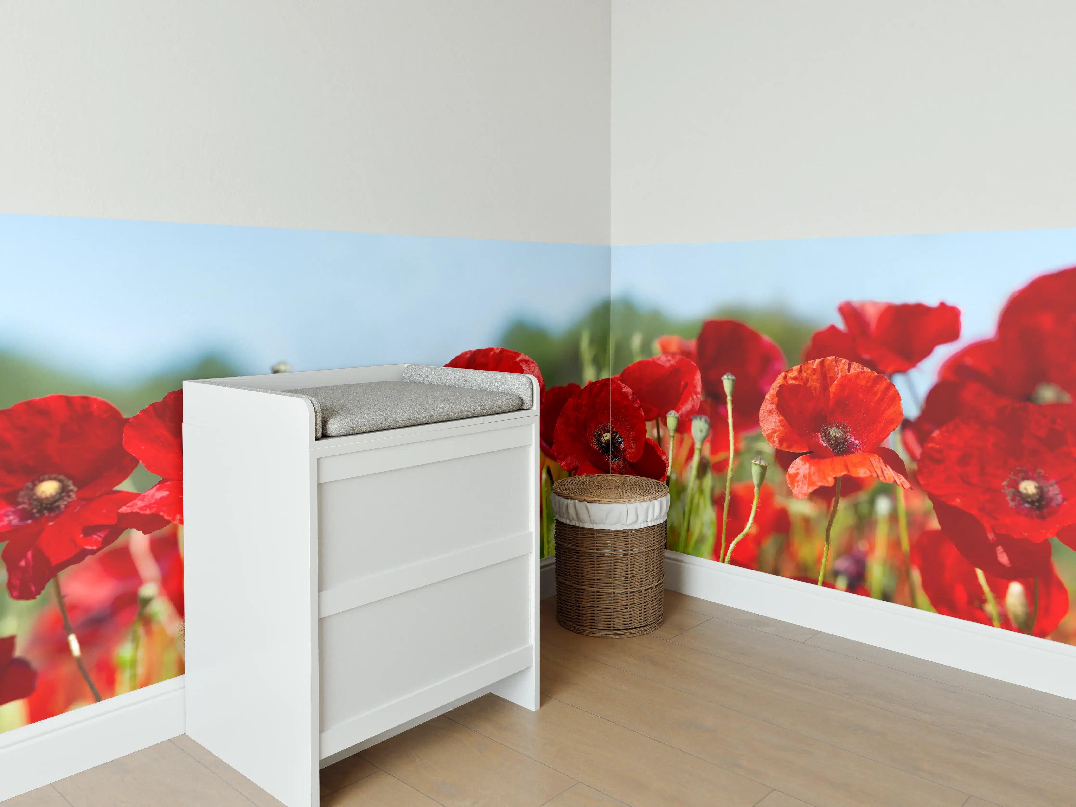 Babyzimmer Wandgestaltung - Rote Mohnblumen auf einem Feld