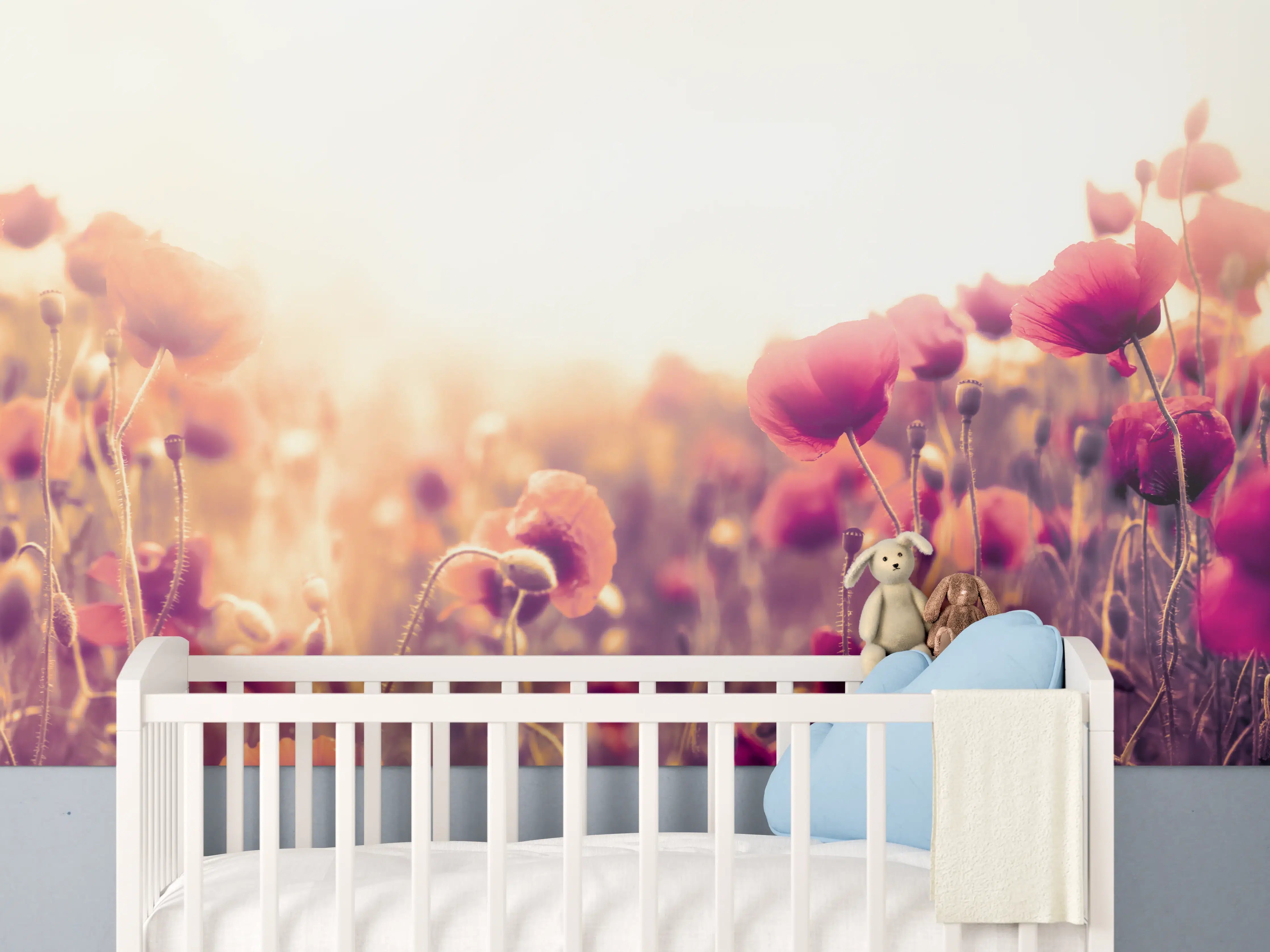 Babyzimmer Wandgestaltung - Rote Mohnblumen in der Sonne