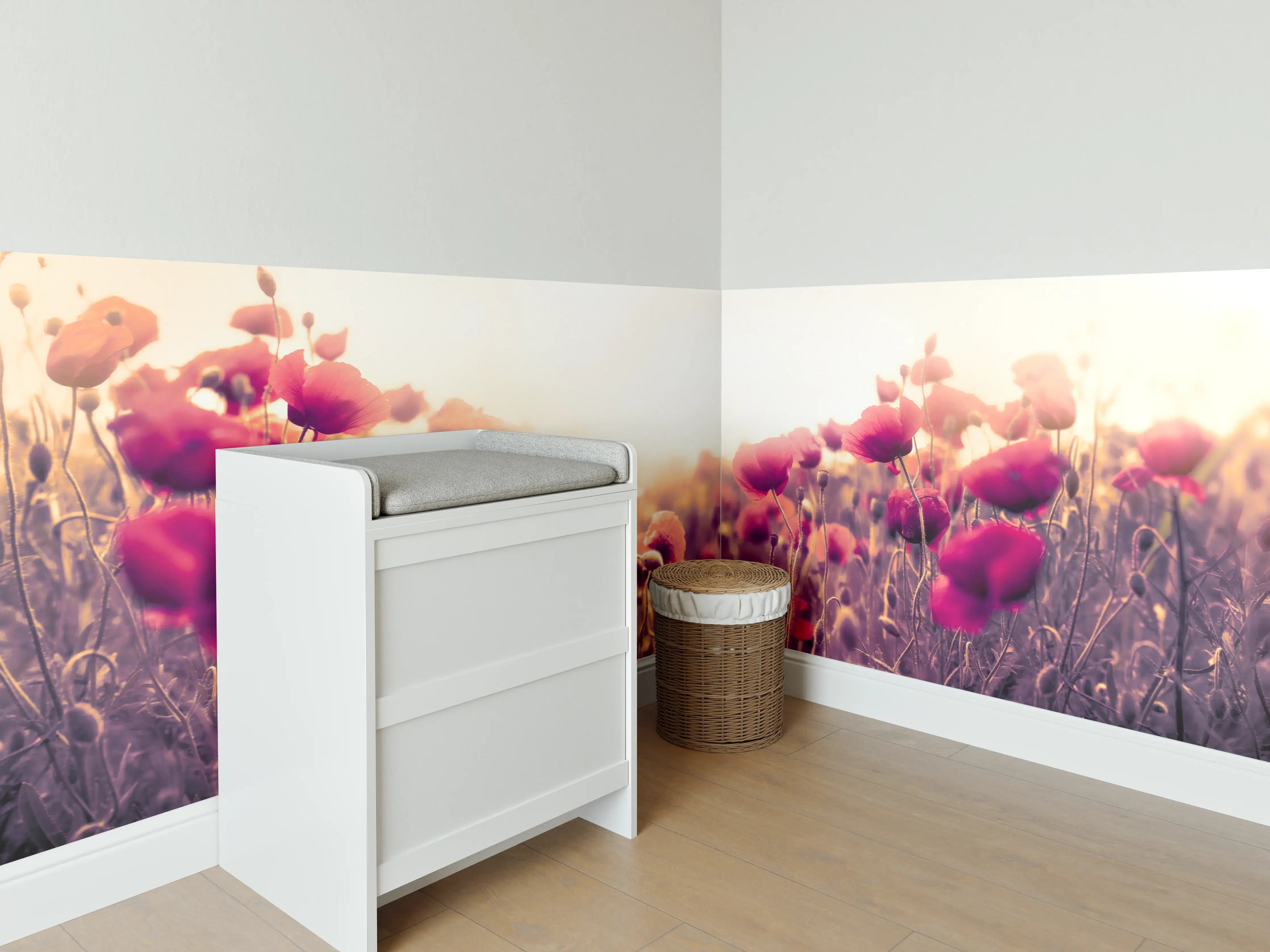 Babyzimmer Wandgestaltung - Rote Mohnblumen in der Sonne