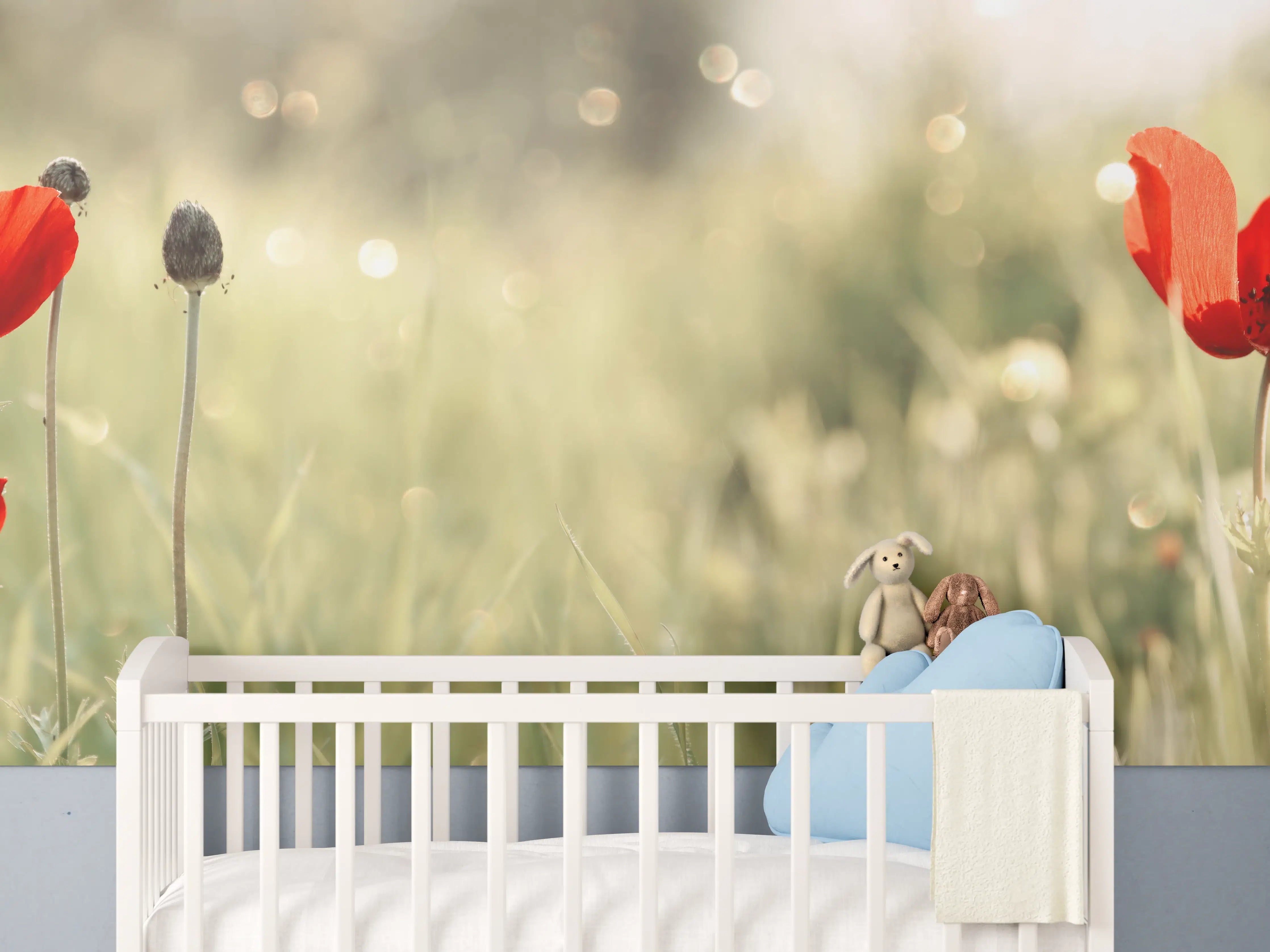 Babyzimmer Wandgestaltung - Roter Mohn auf Wiese