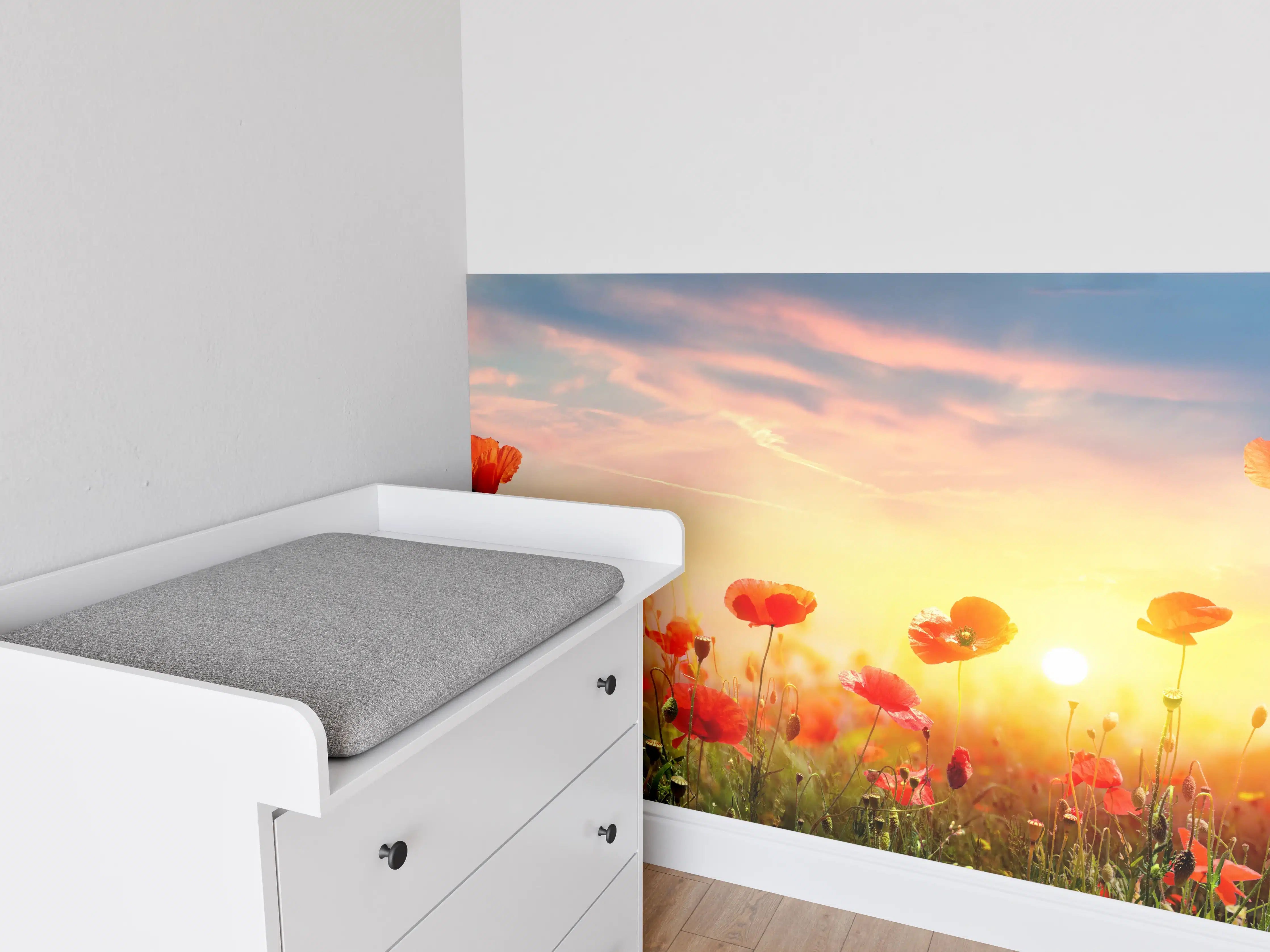 Babyzimmer Wandgestaltung - Roter Mohnfeld Sonnenaufgang