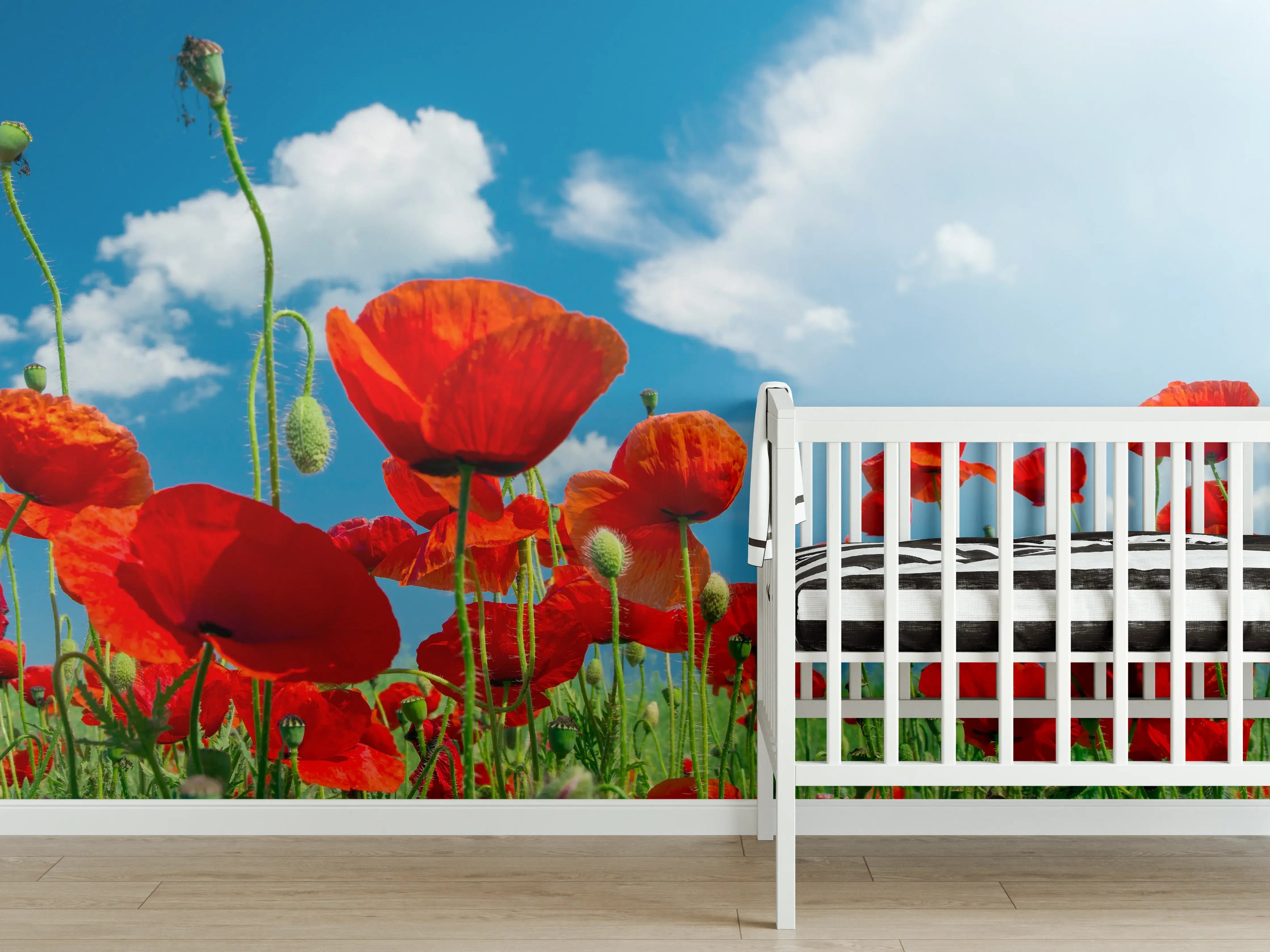 Babyzimmer Wandgestaltung - Rotes Mohnblumenfeld
