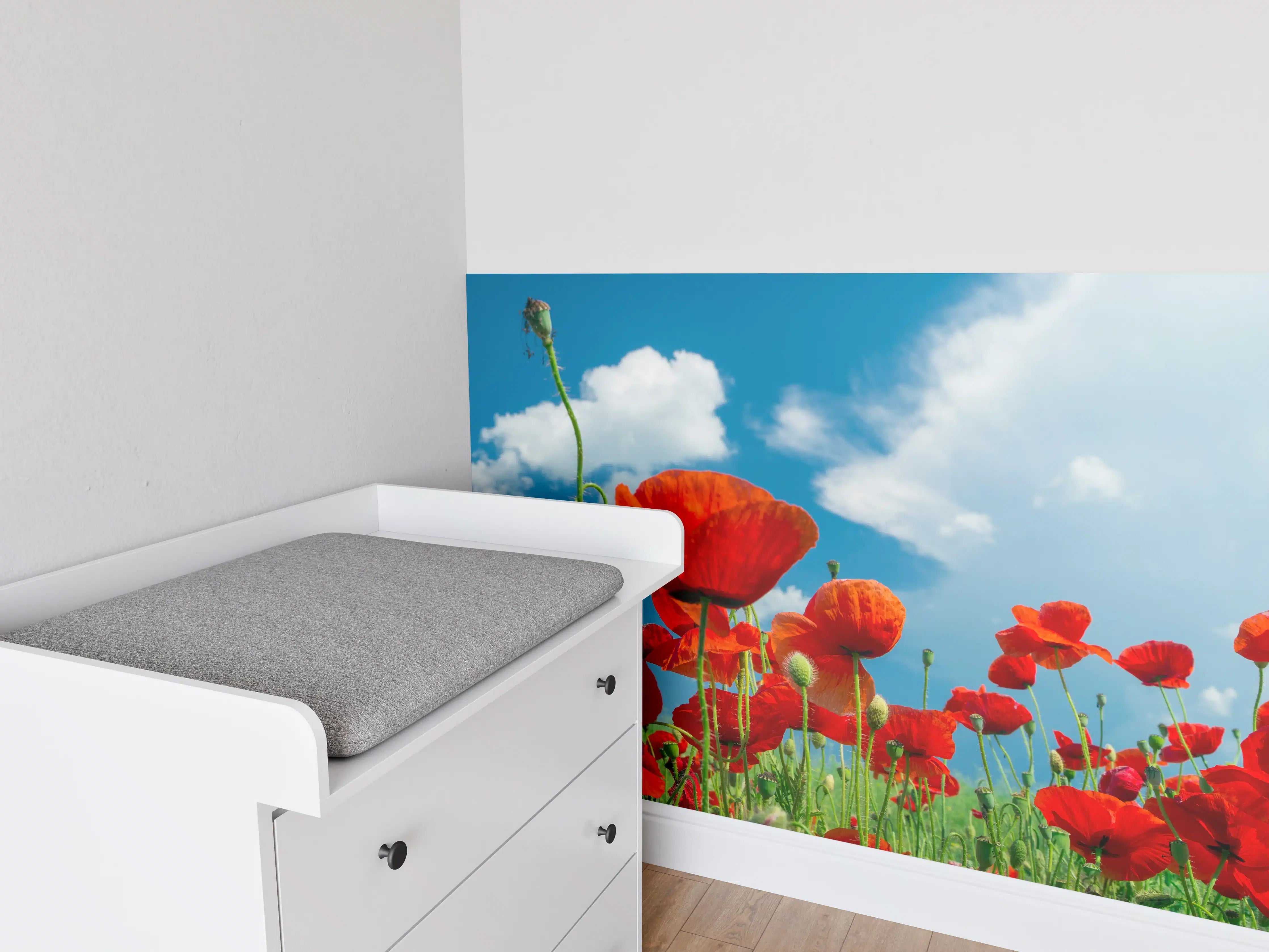 Babyzimmer Wandgestaltung - Rotes Mohnblumenfeld