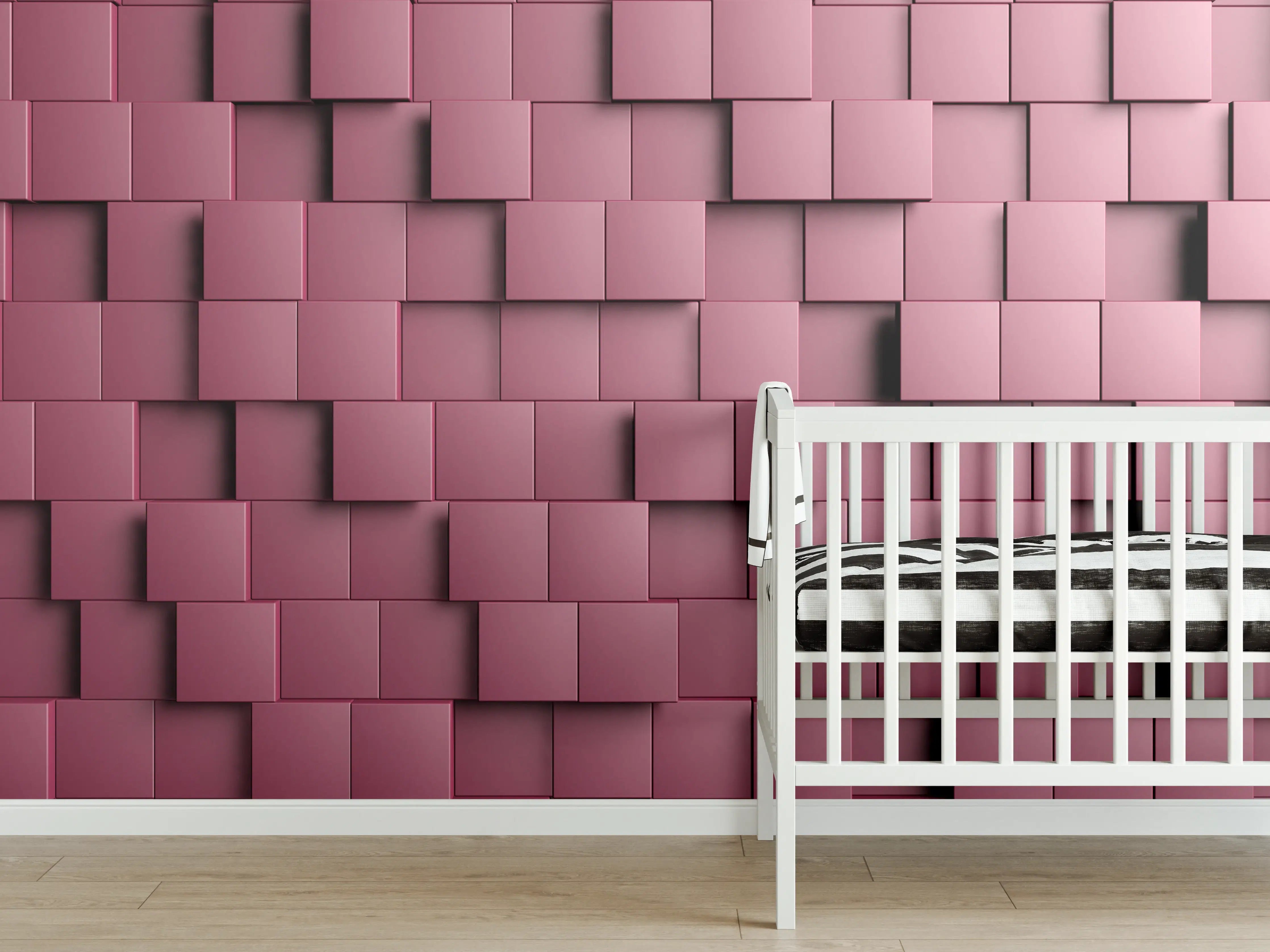 Babyzimmer Wandgestaltung - Rotes Würfel-Muster Hintergrund