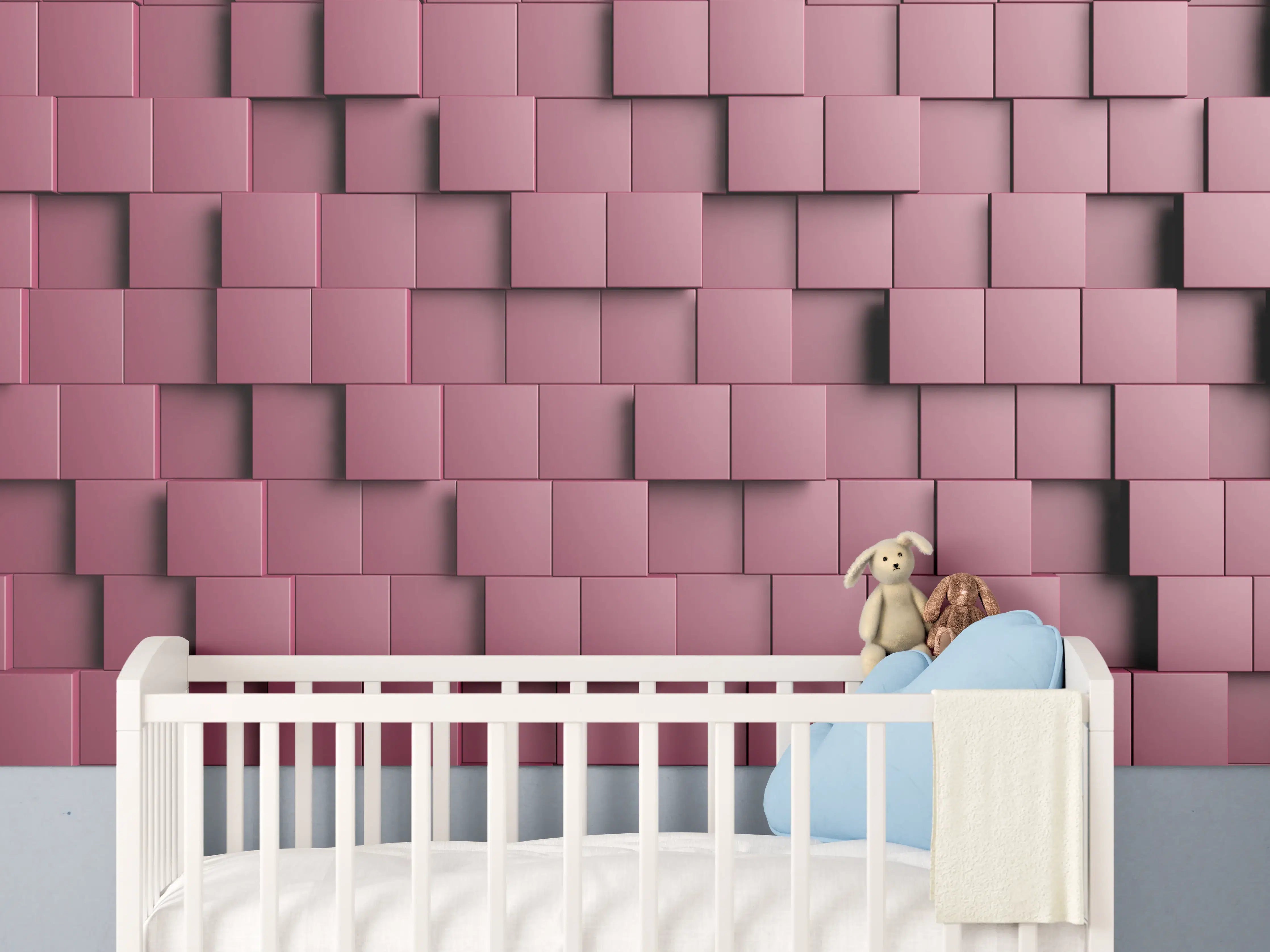 Babyzimmer Wandgestaltung - Rotes Würfel-Muster Hintergrund