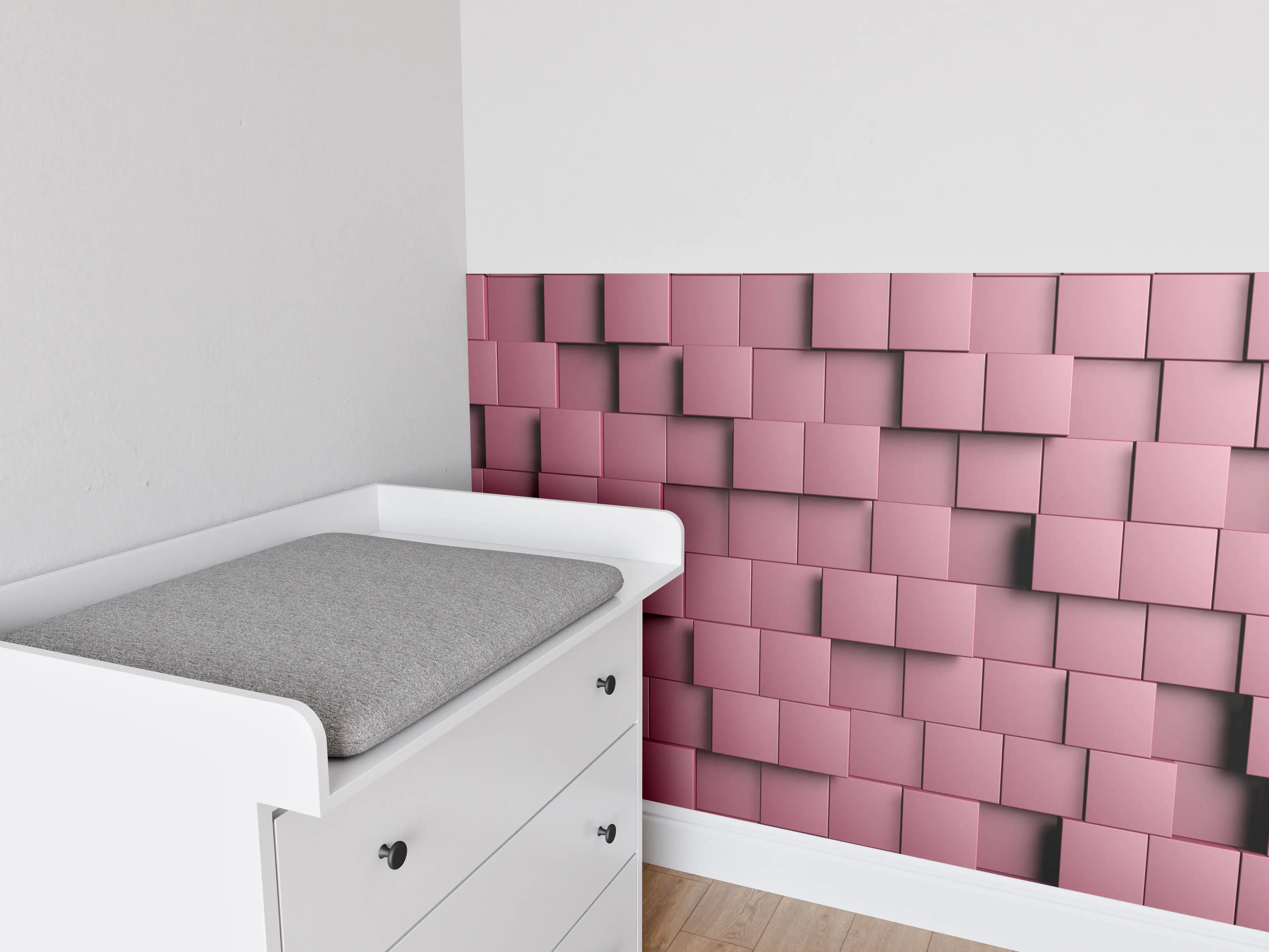 Babyzimmer Wandgestaltung - Rotes Würfel-Muster Hintergrund