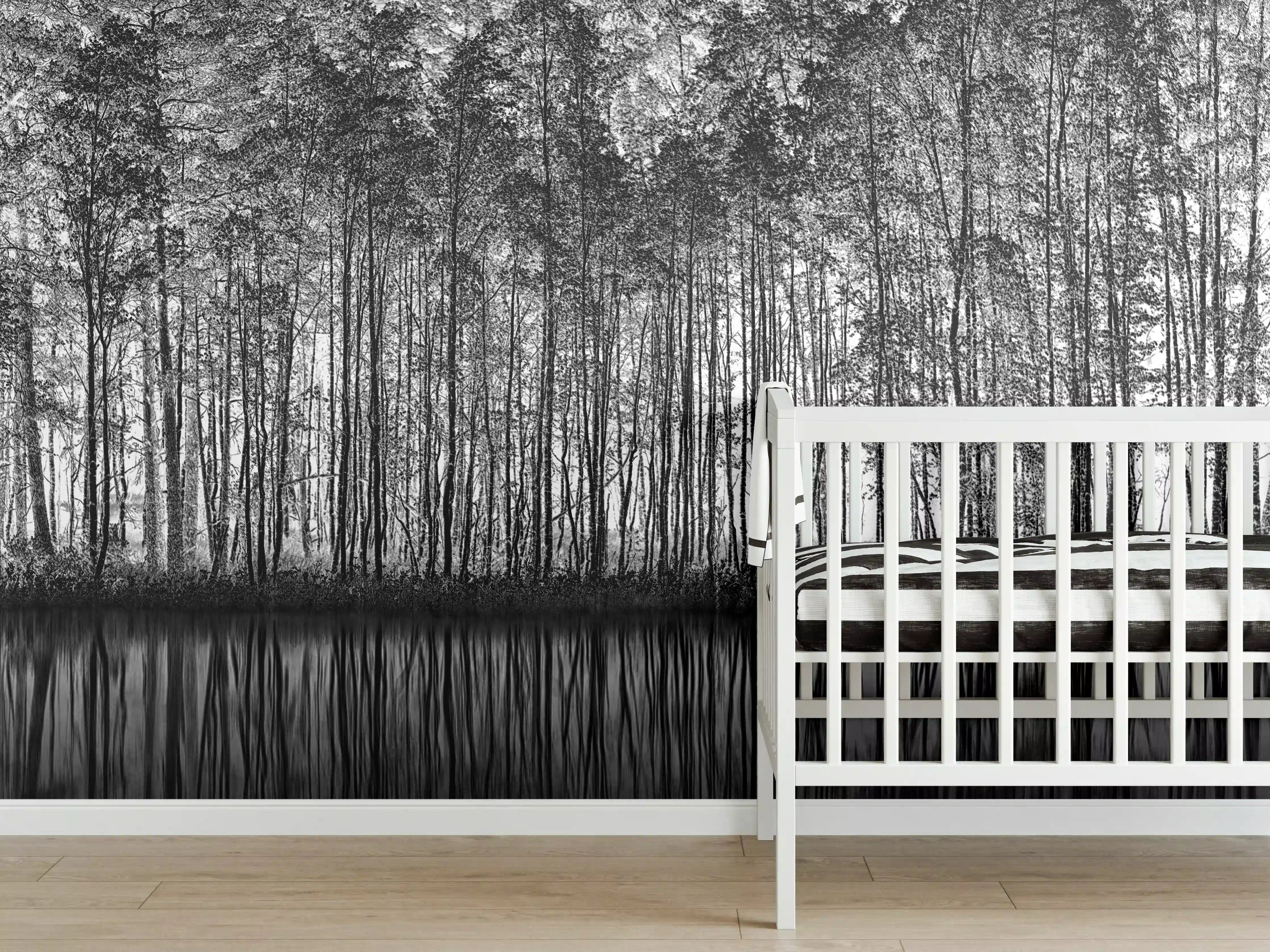 Babyzimmer Wandgestaltung - Ruhiger Wald - Wasser Reflektion 