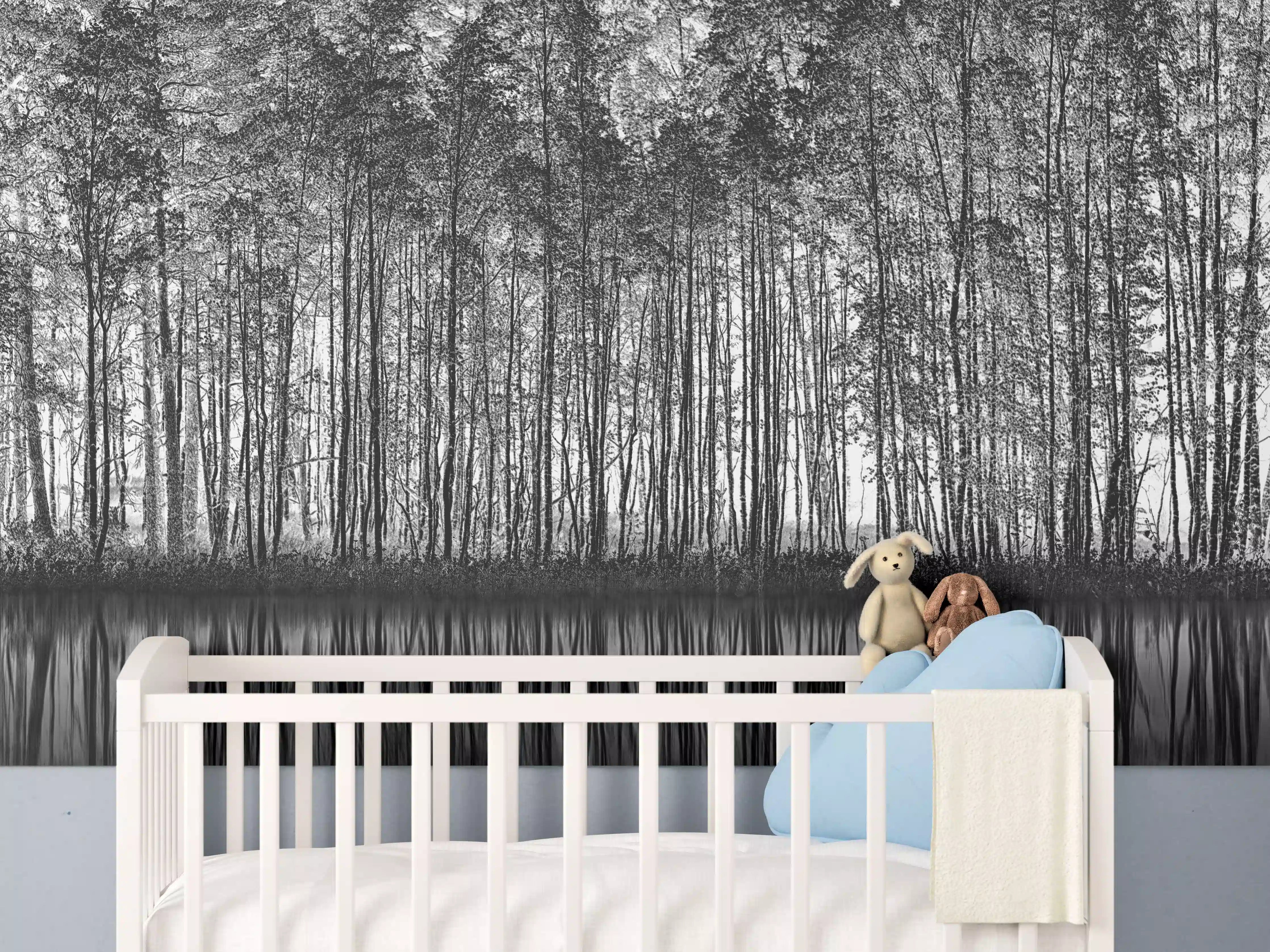 Babyzimmer Wandgestaltung - Ruhiger Wald - Wasser Reflektion 