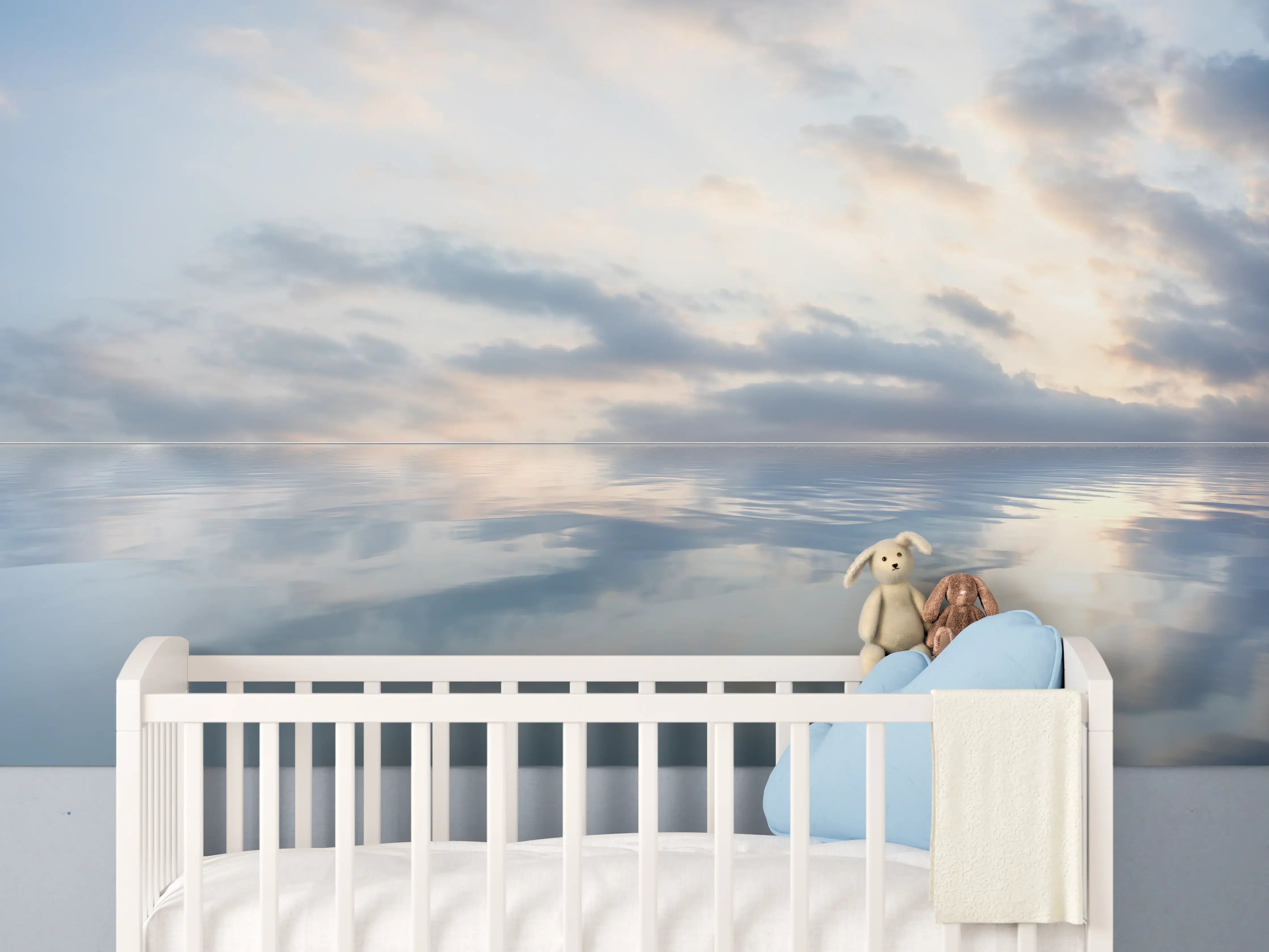 Babyzimmer Wandgestaltung - Ruhiges Wasser mit sanften Wolkenstrukturen