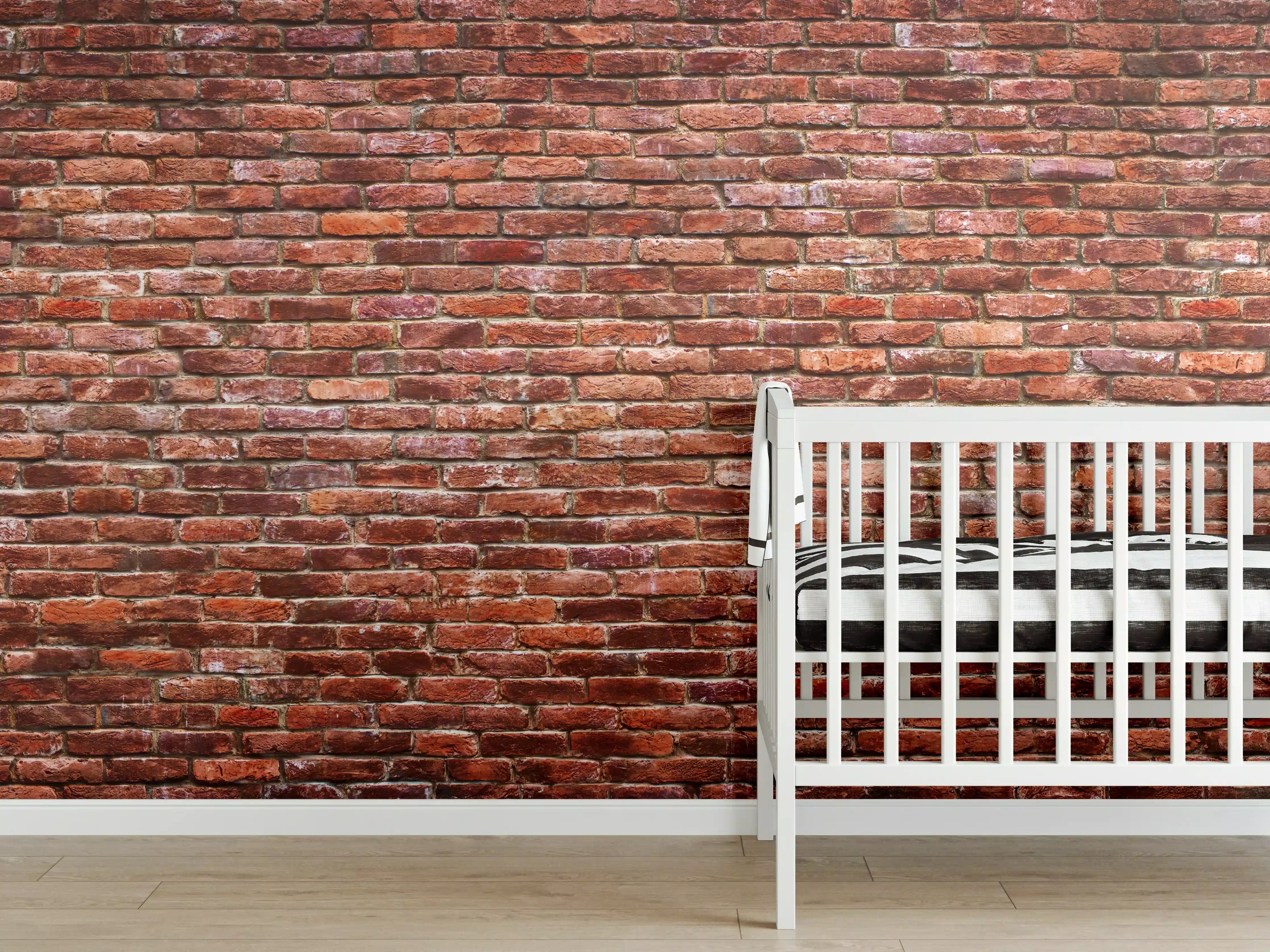 Babyzimmer Wandgestaltung - Rustikale Backsteinmauer in warmer Farbpalette