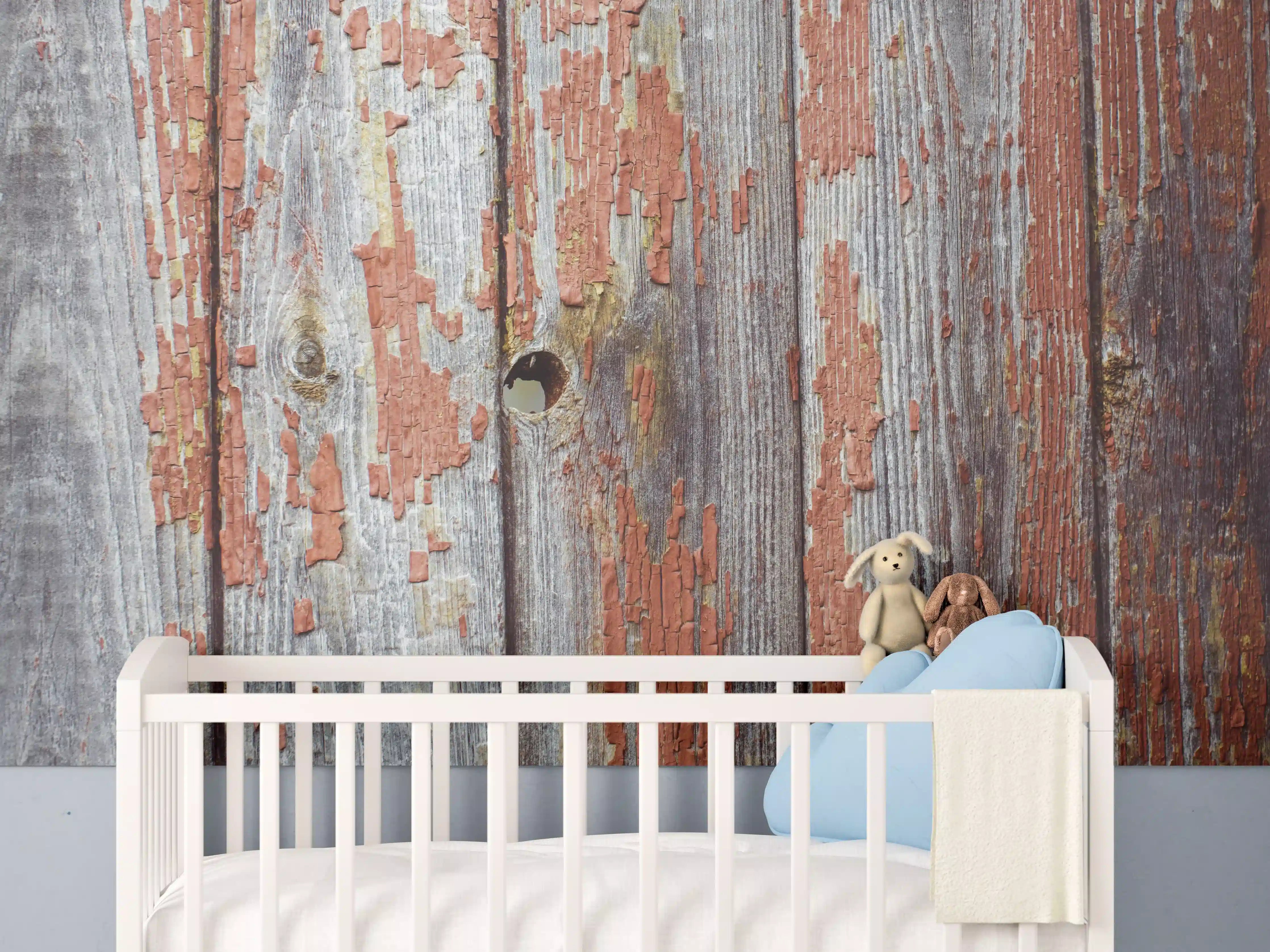 Babyzimmer Wandgestaltung - Rustikale Holzbretter mit Loch