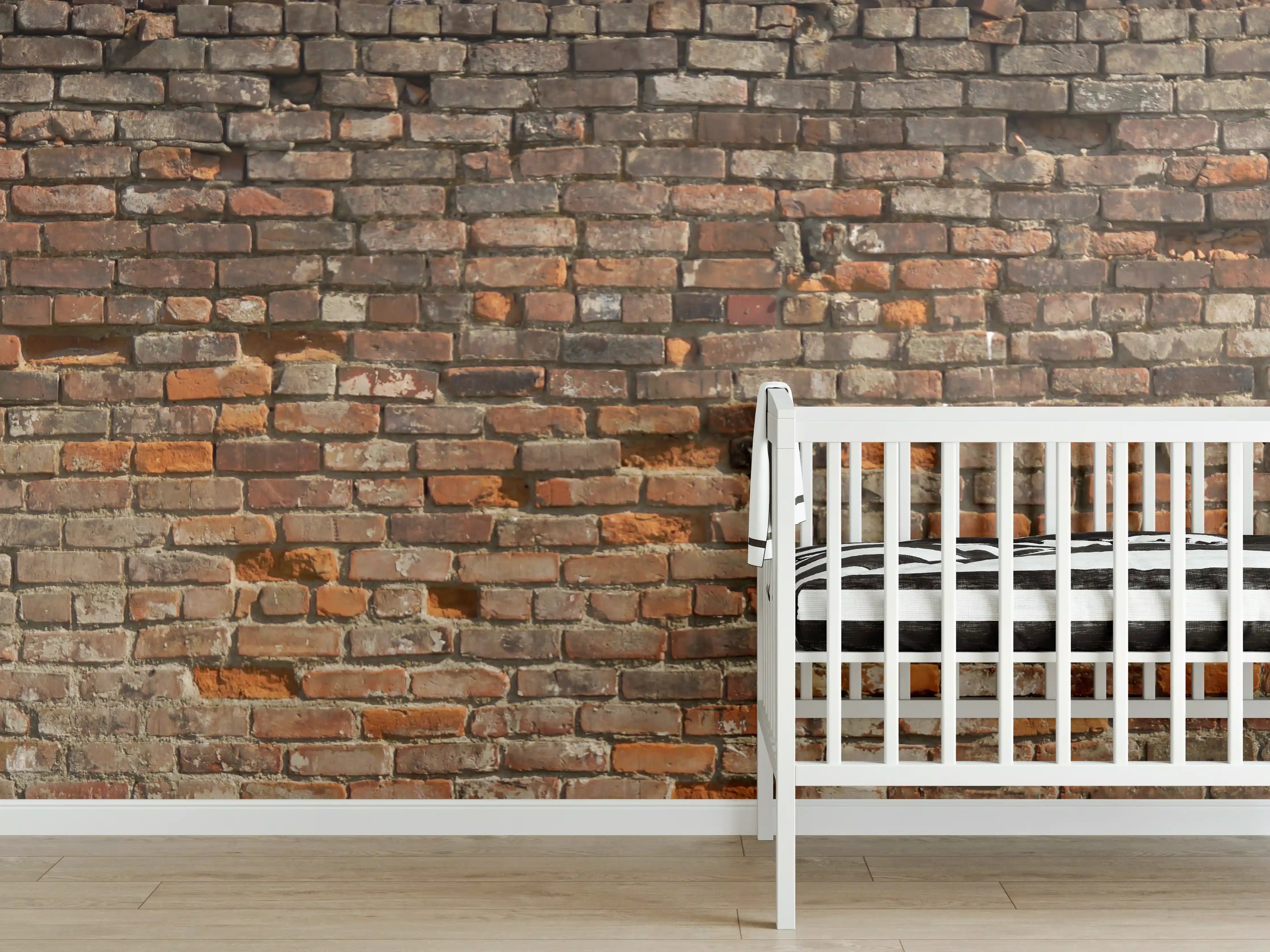 Babyzimmer Wandgestaltung - Rustikale Ziegelwand mit warmen Farbtönen
