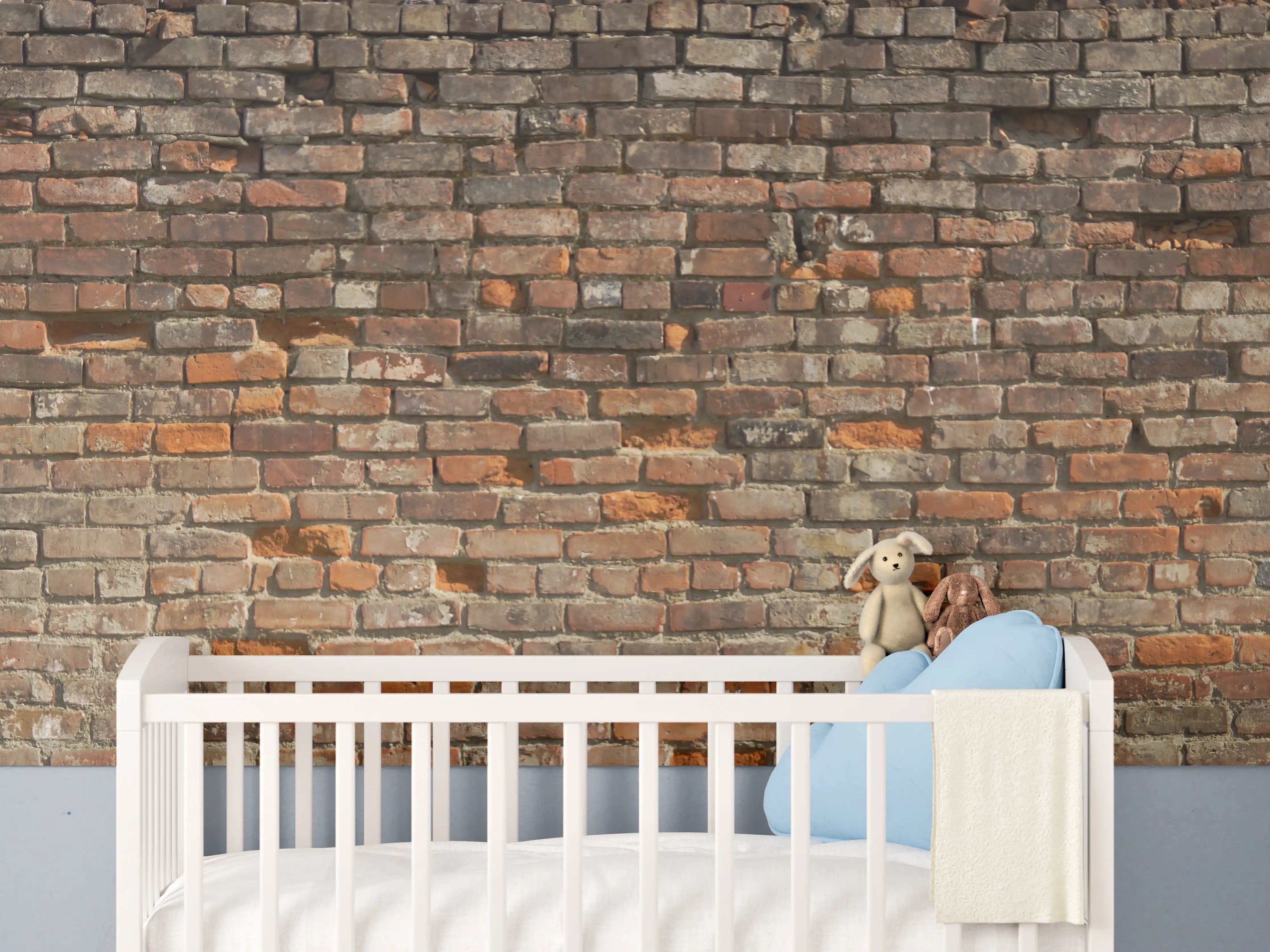 Babyzimmer Wandgestaltung - Rustikale Ziegelwand mit warmen Farbtönen