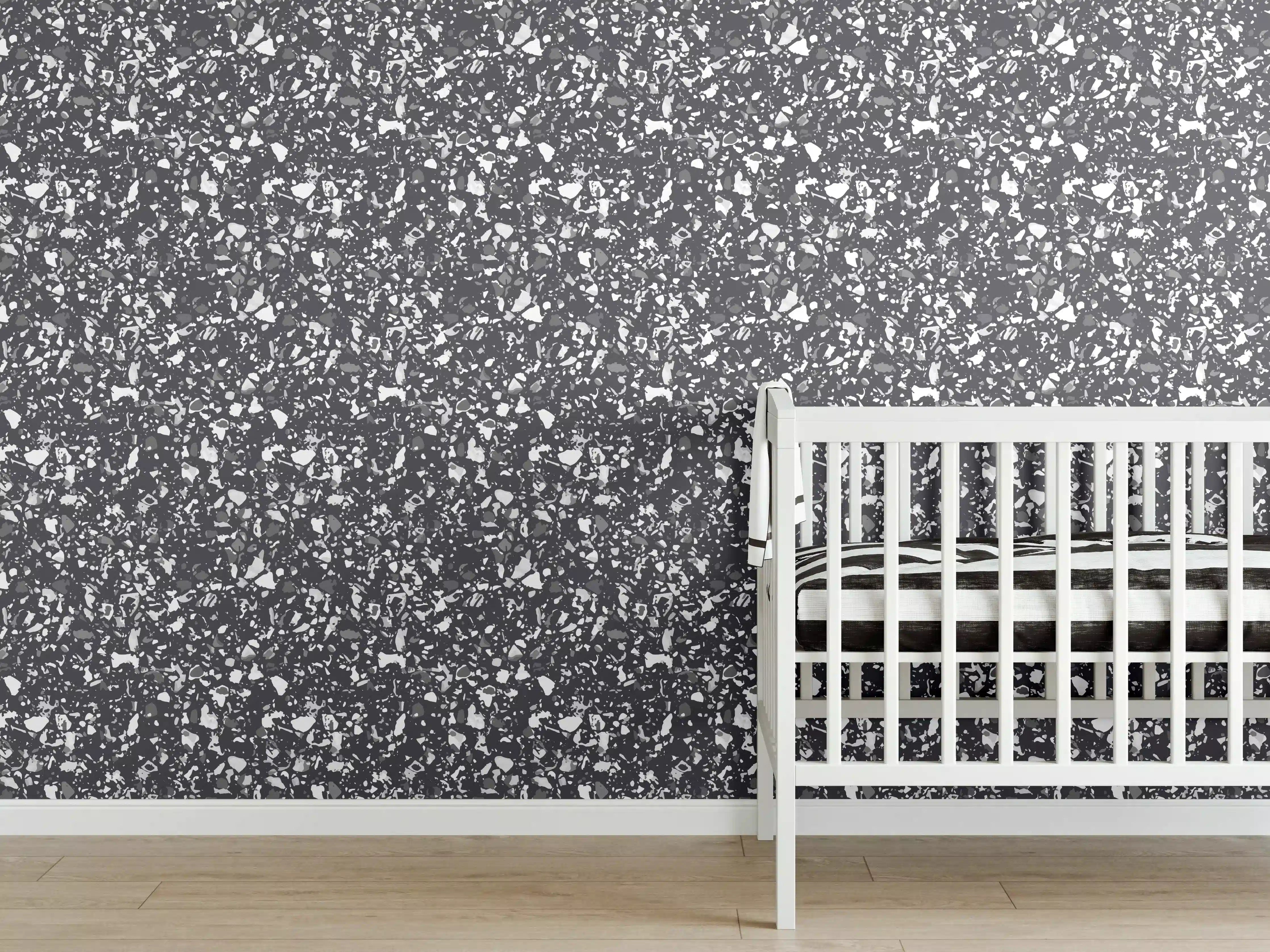 Babyzimmer Wandgestaltung - Rustikaler Antrazit-Terrazzo-Look