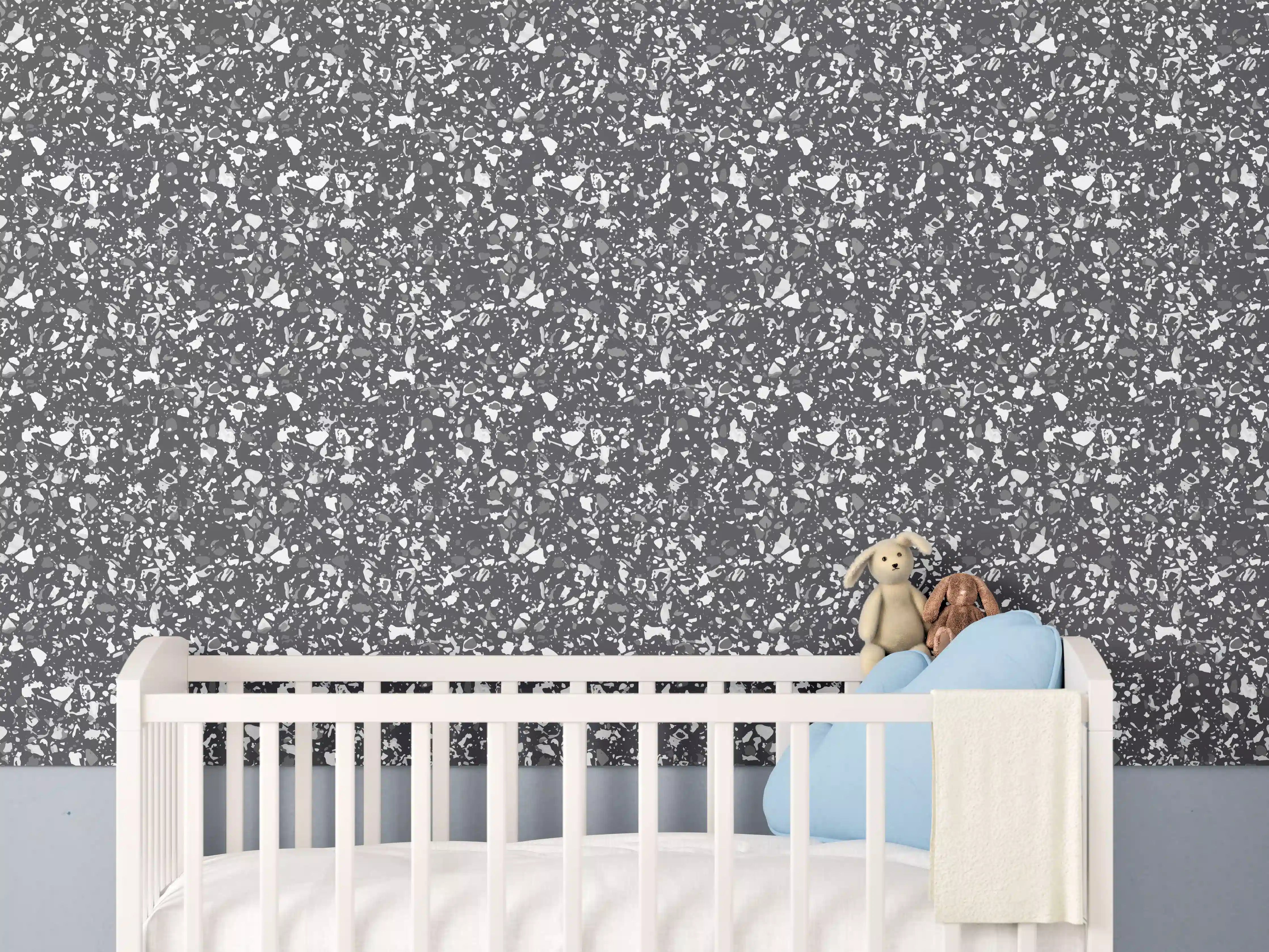 Babyzimmer Wandgestaltung - Rustikaler Antrazit-Terrazzo-Look