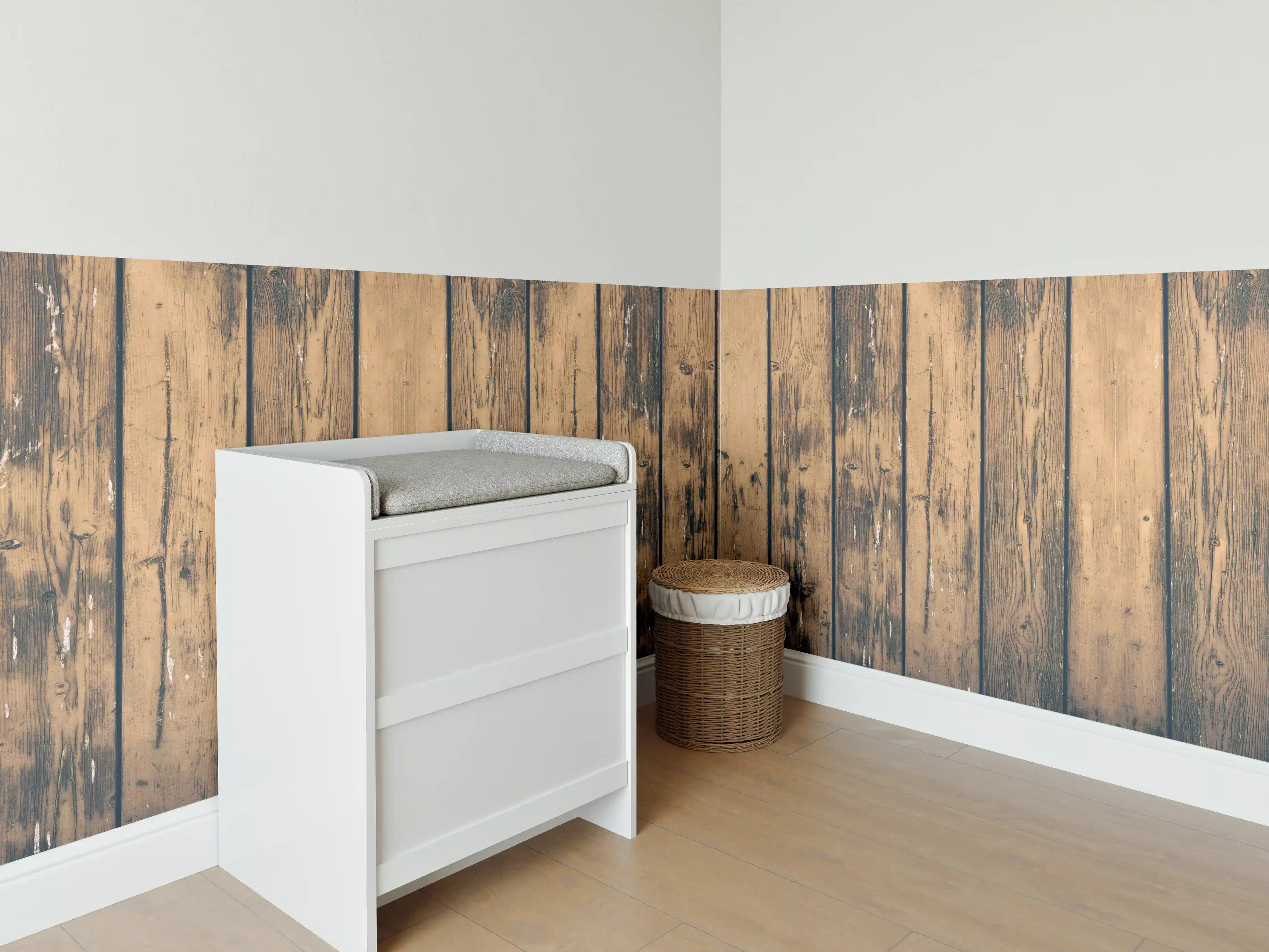 Babyzimmer Wandgestaltung - Rustikales Holz - Vintage