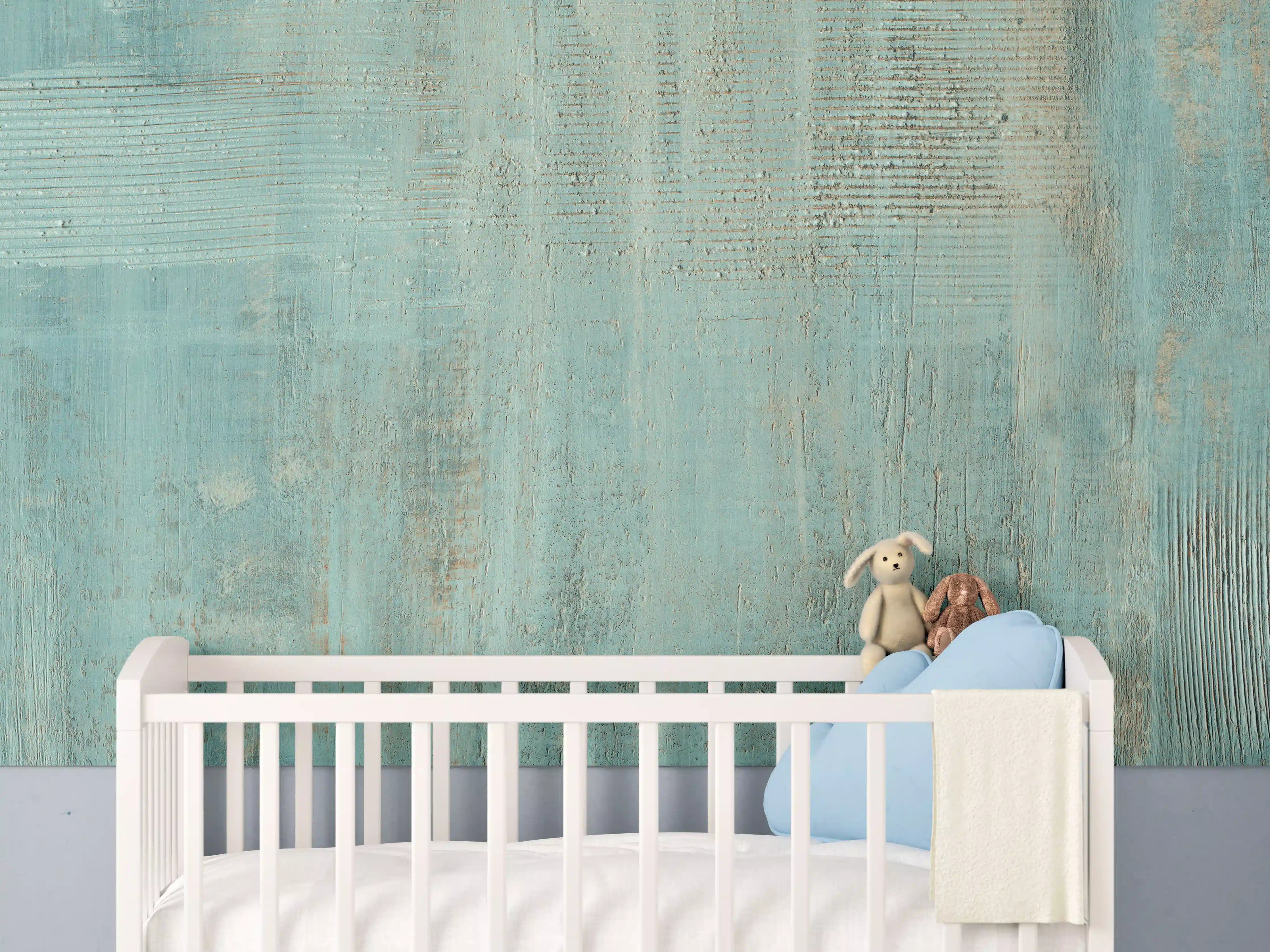 Babyzimmer Wandgestaltung - Rustikales türkisfarbiges Holz