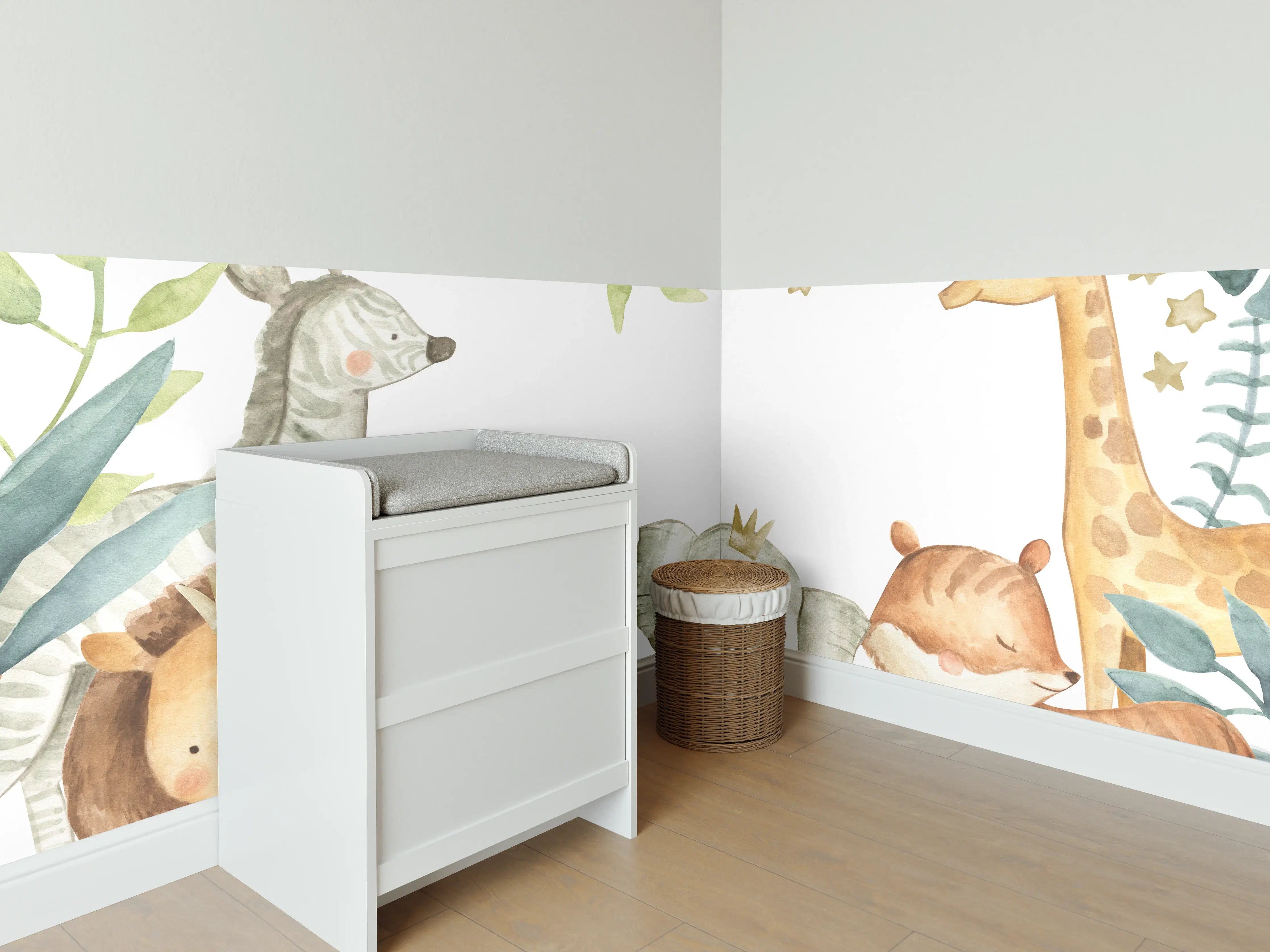 Babyzimmer Wandgestaltung - Safari Tiere Aquarell 
