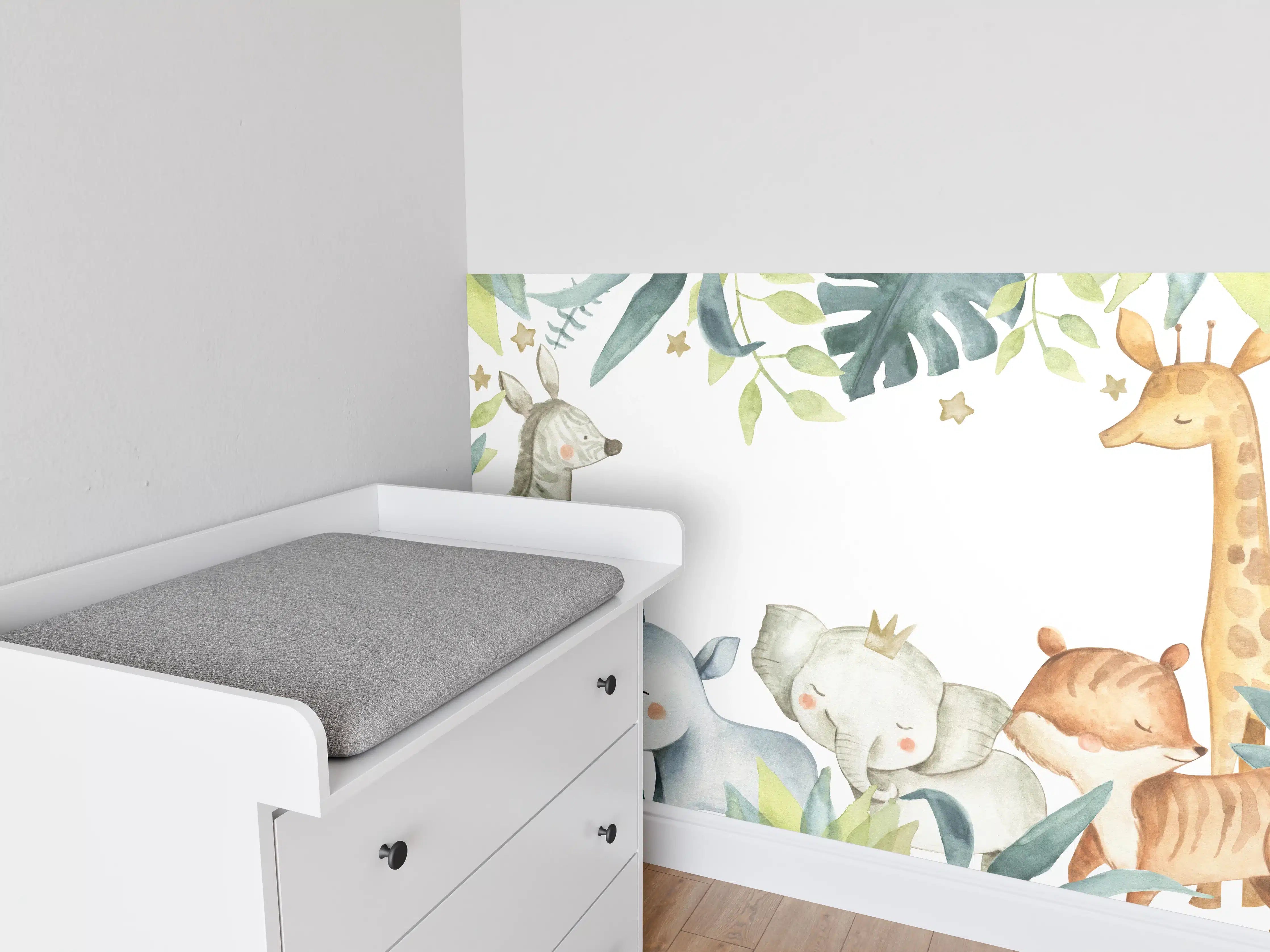 Babyzimmer Wandgestaltung - Safari Tiere Aquarell 