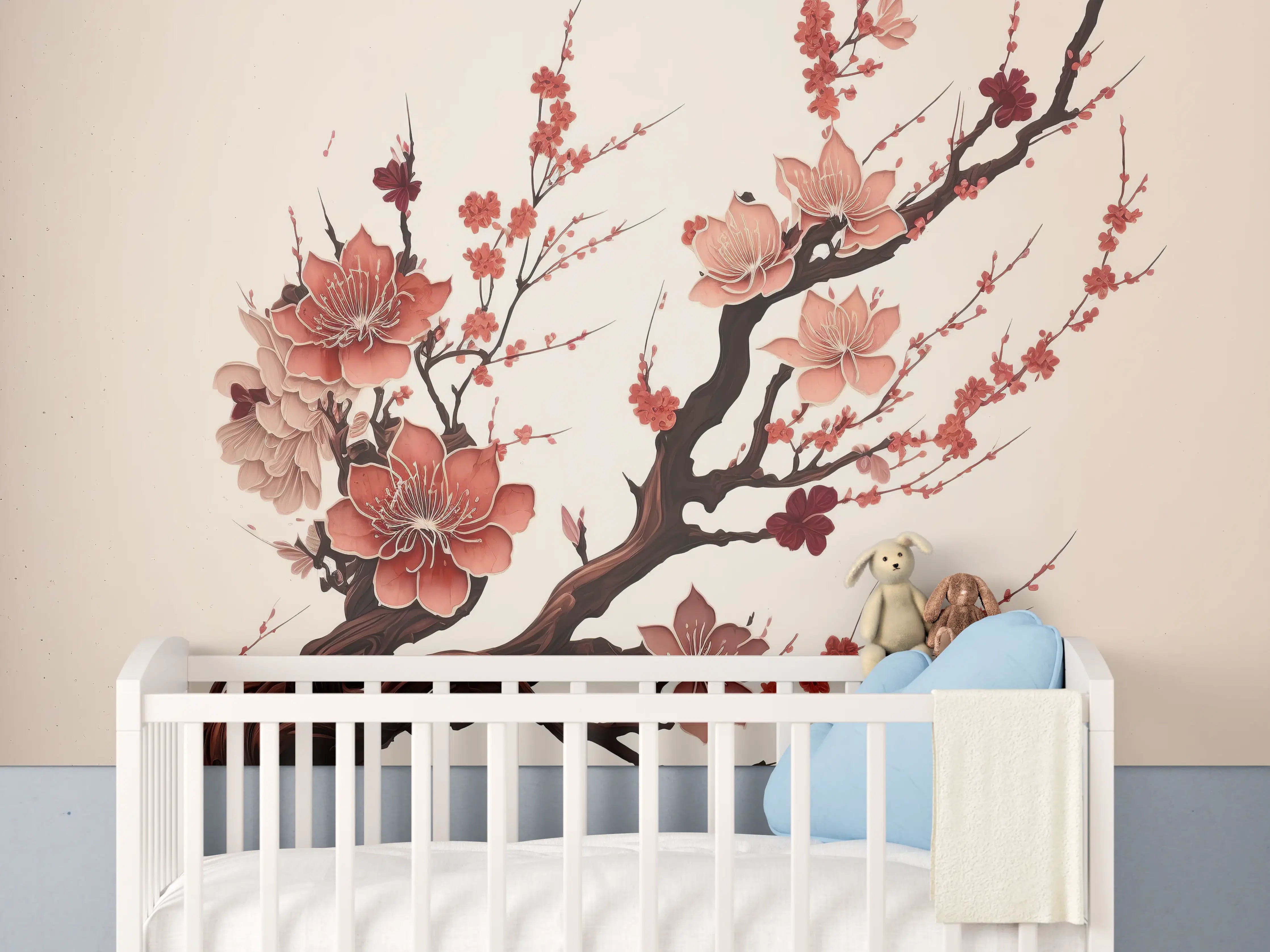 Babyzimmer Wandgestaltung - Sakura Kirschblüte Aquarell