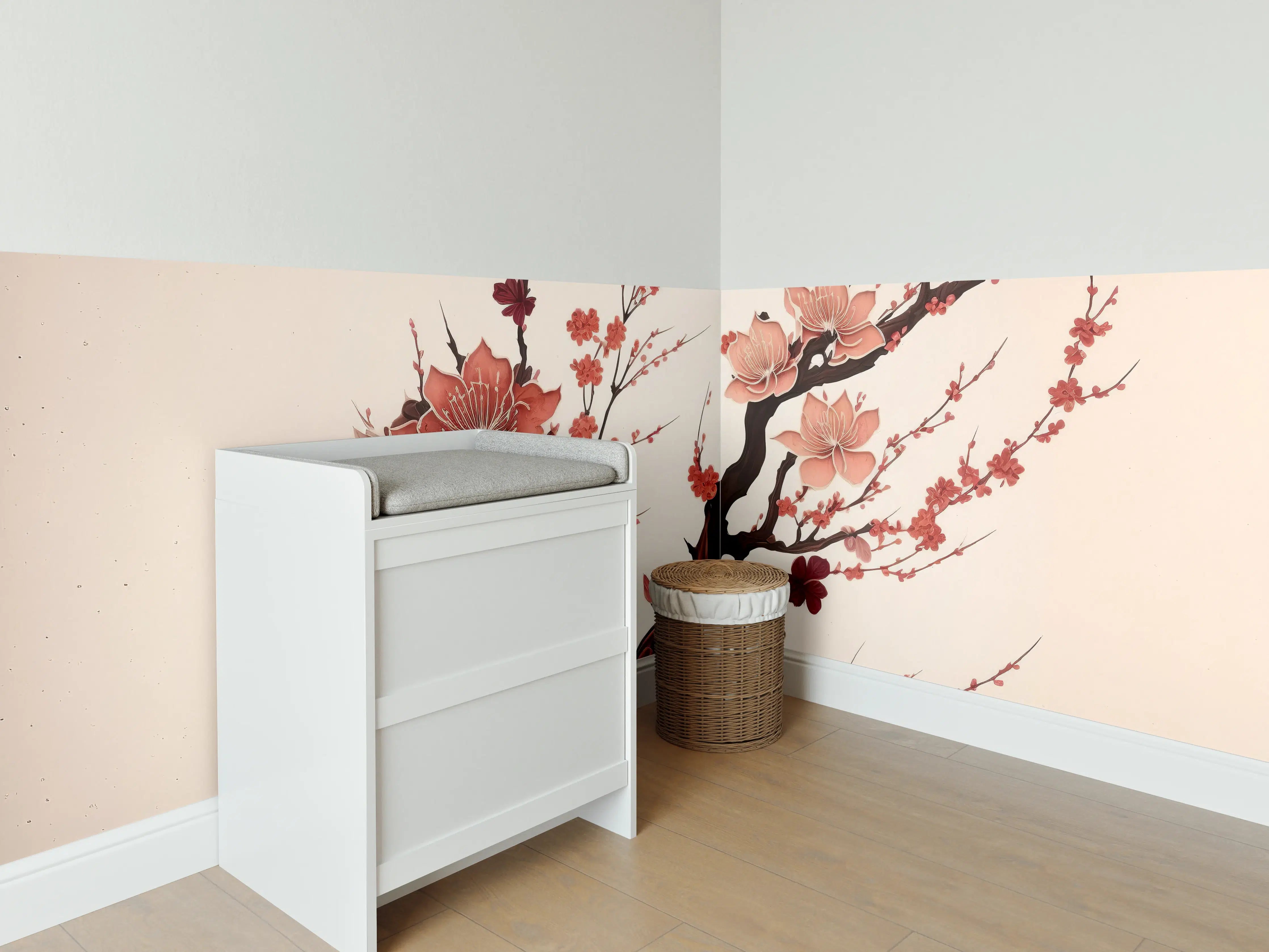 Babyzimmer Wandgestaltung - Sakura Kirschblüte Aquarell