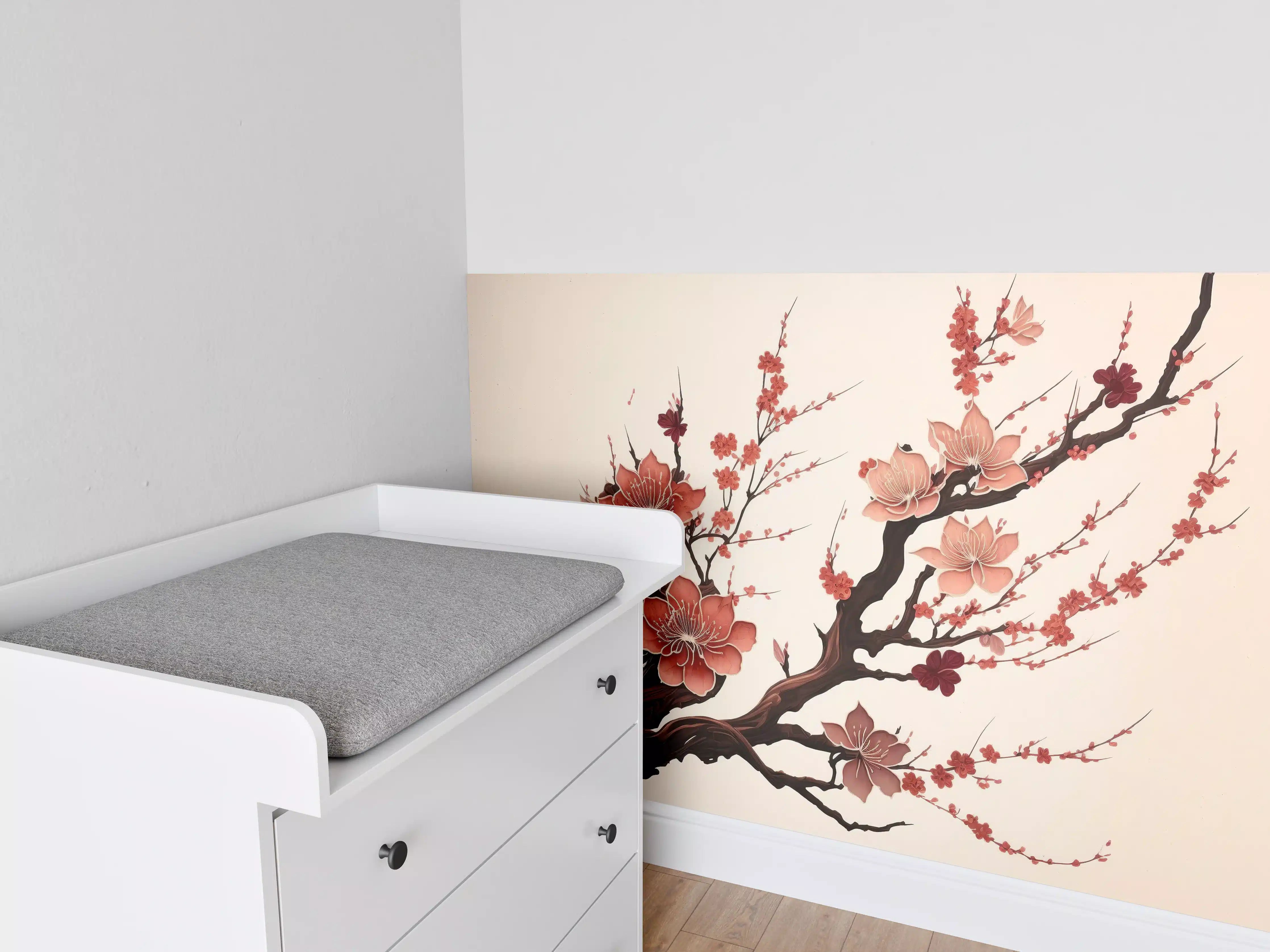Babyzimmer Wandgestaltung - Sakura Kirschblüte Aquarell