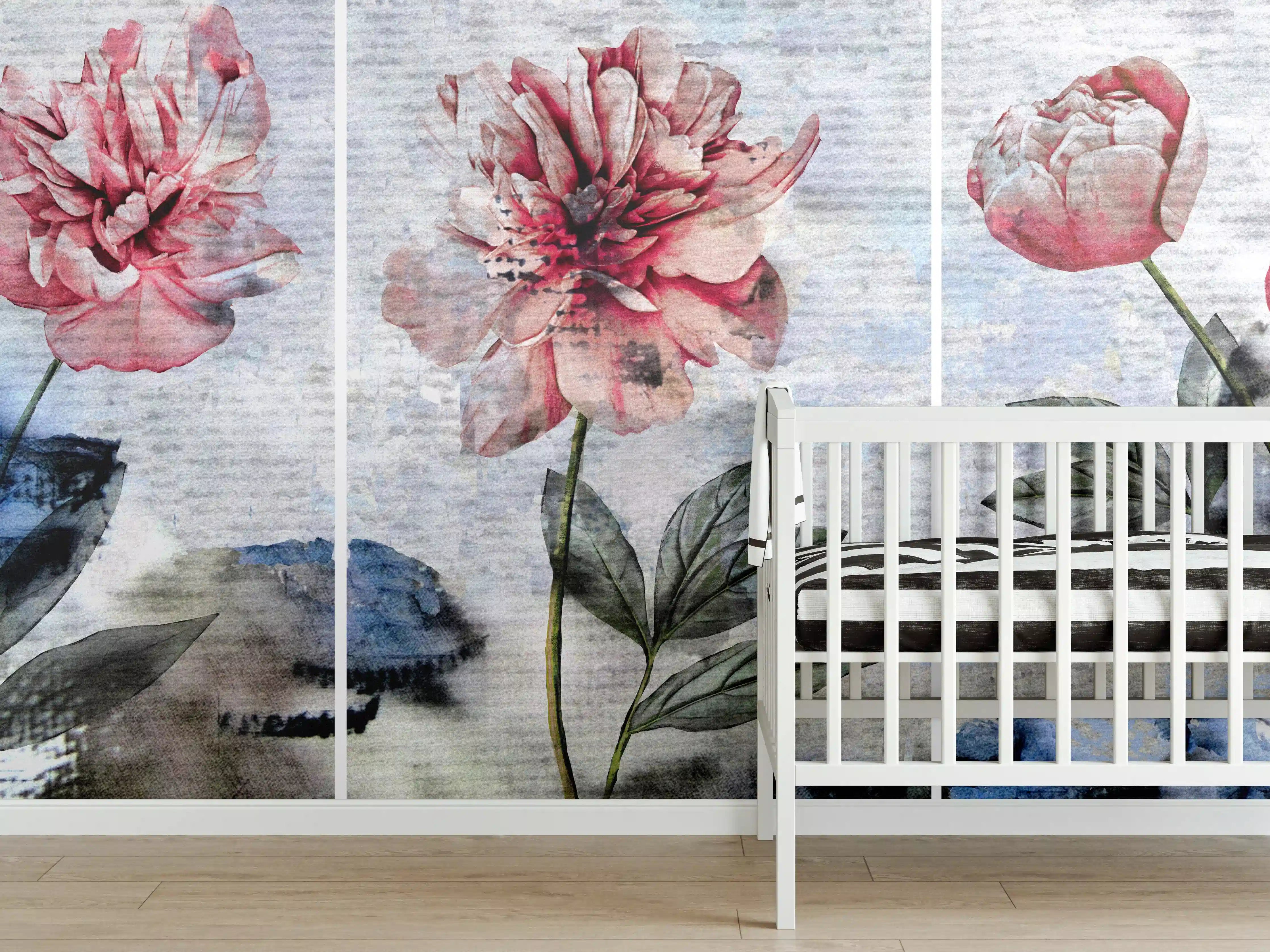 Babyzimmer Wandgestaltung - Sammlung von rosa Blumen - Ölgemälden