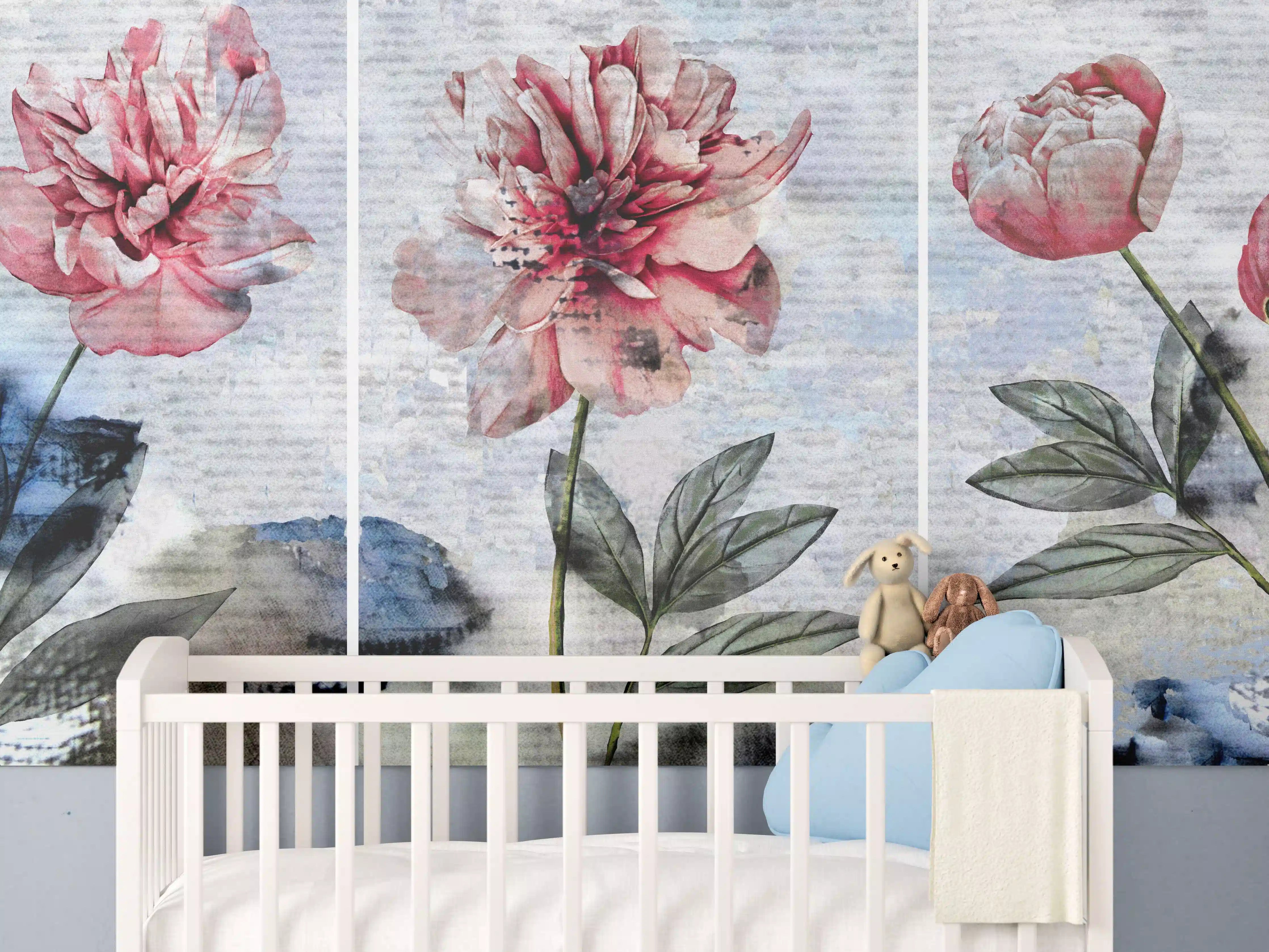 Babyzimmer Wandgestaltung - Sammlung von rosa Blumen - Ölgemälden
