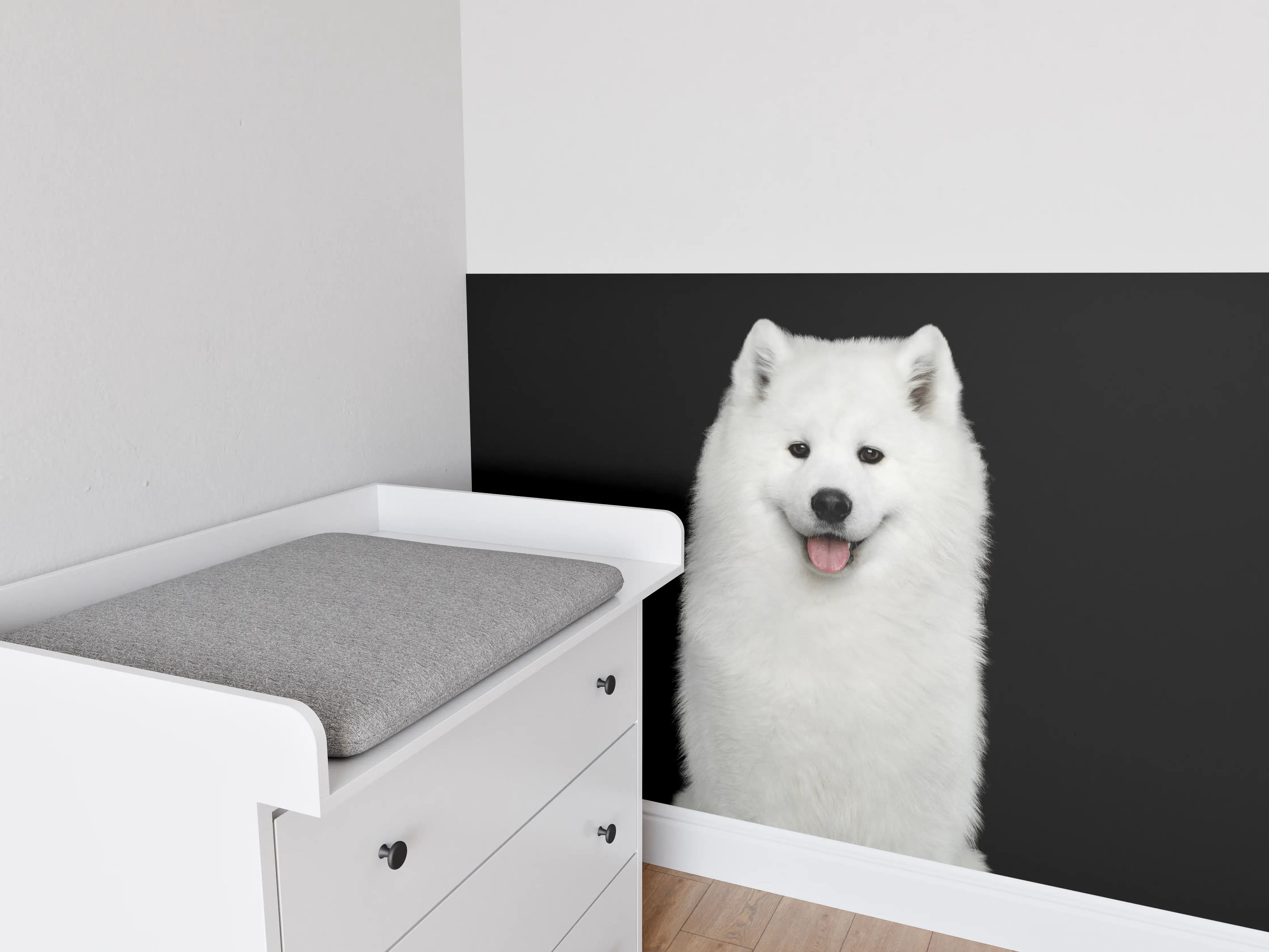 Babyzimmer Wandgestaltung - Samojeden Hund