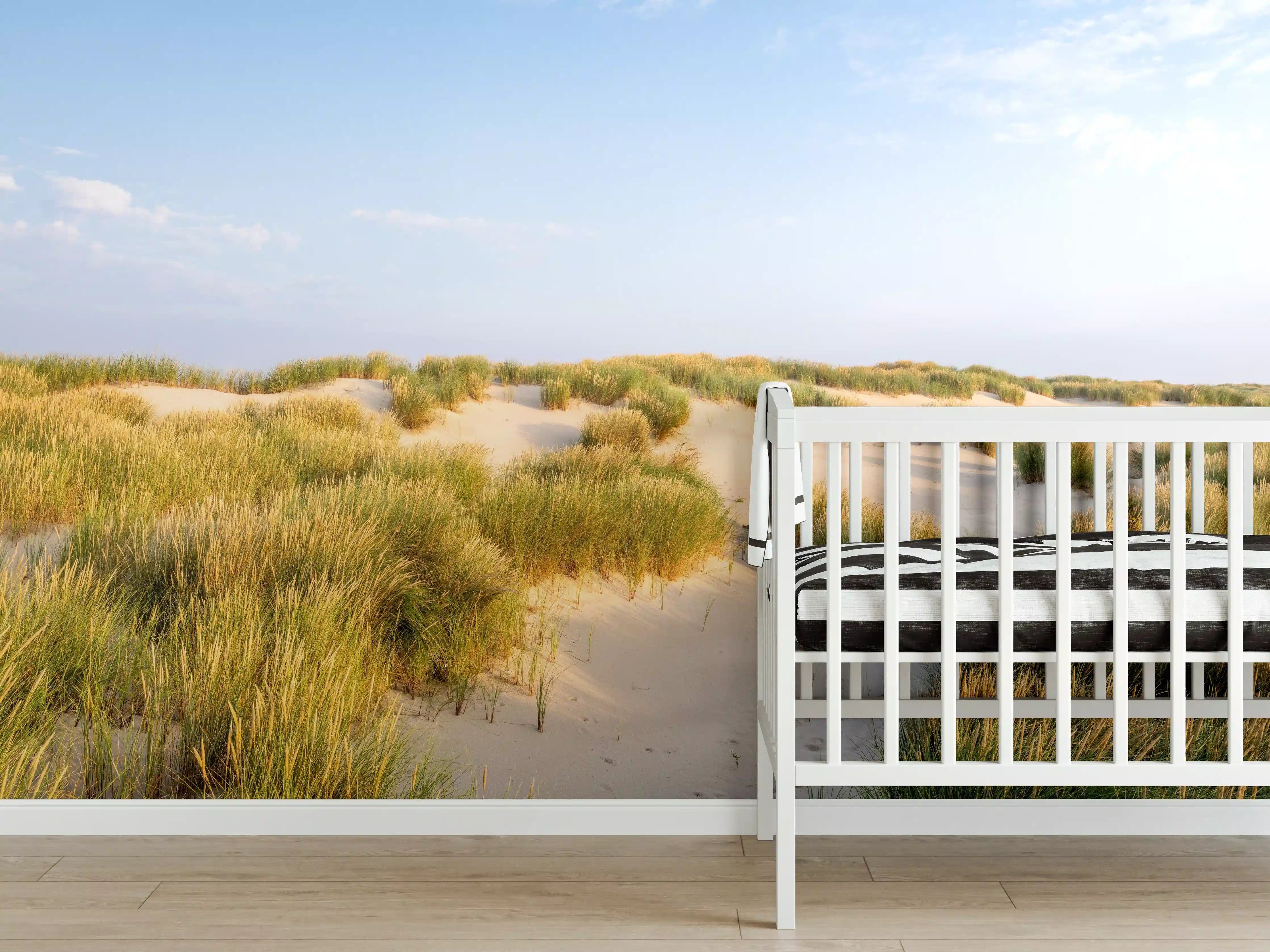 Babyzimmer Wandgestaltung - Sanddünen mit Gräsern unter blauem Himmel