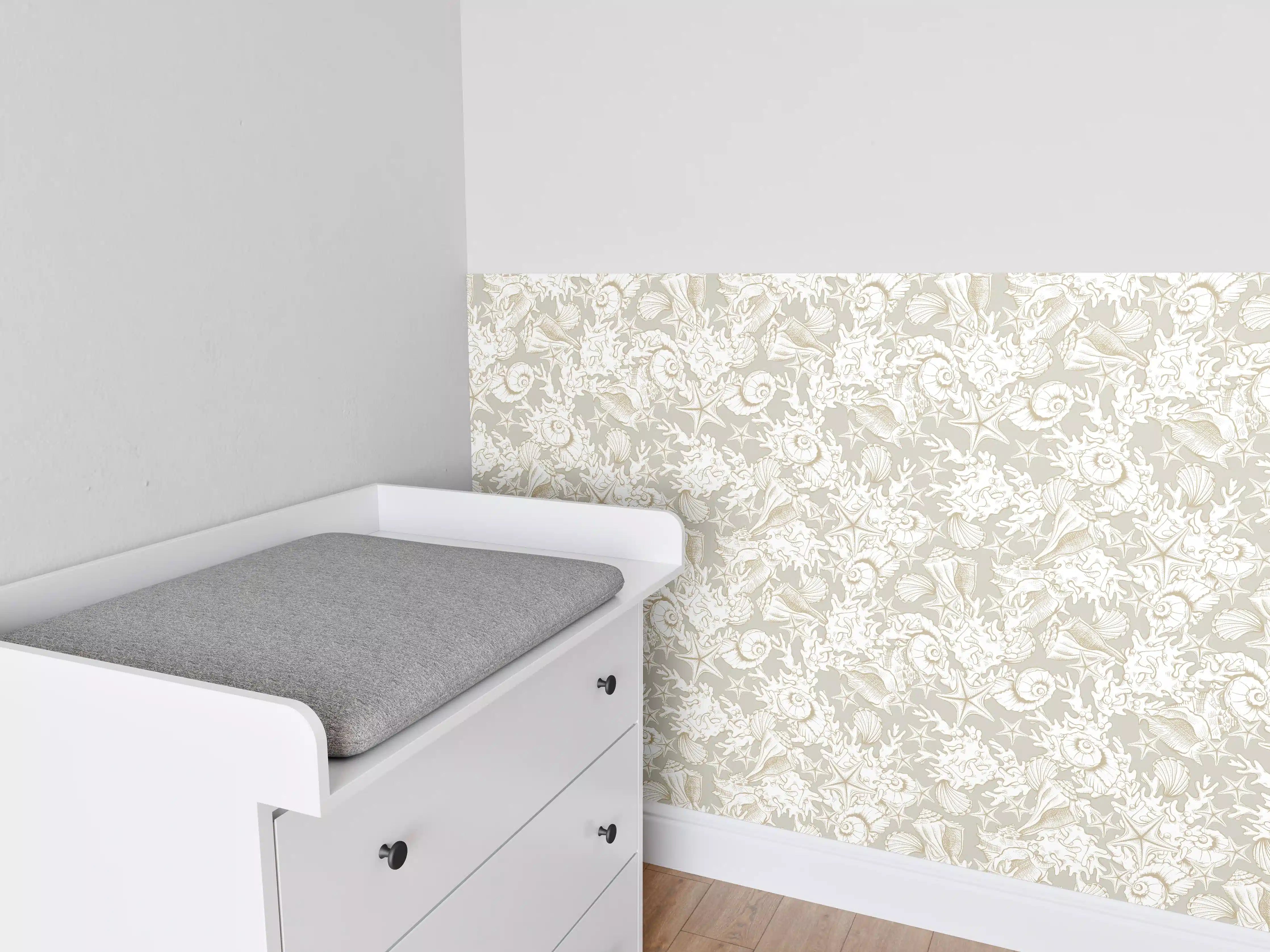 Babyzimmer Wandgestaltung - Sandiges Muschel-Muster Beige