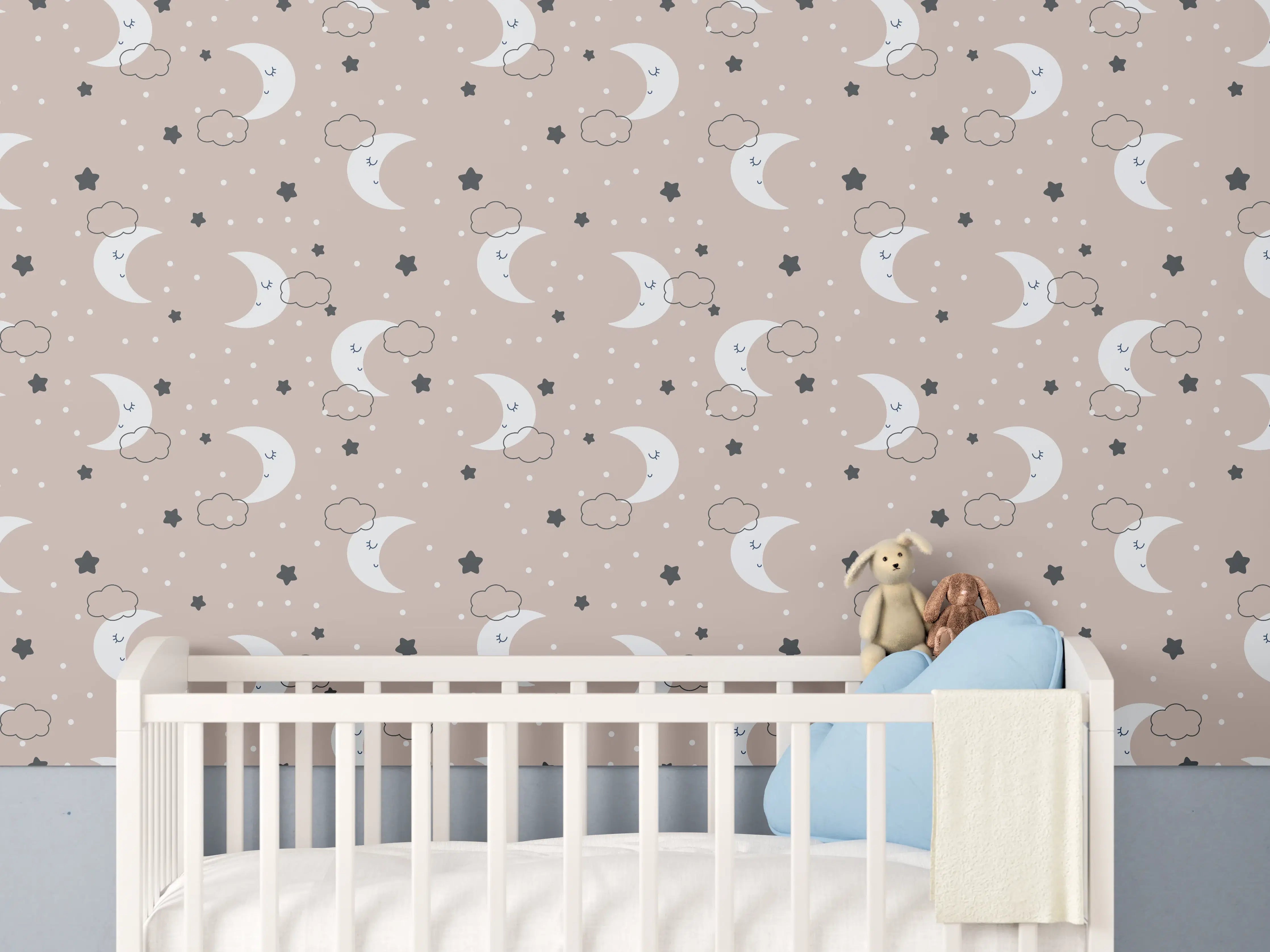 Babyzimmer Wandgestaltung - Sanfte Babyzimmer Wandgestaltung mit Mondmotiven