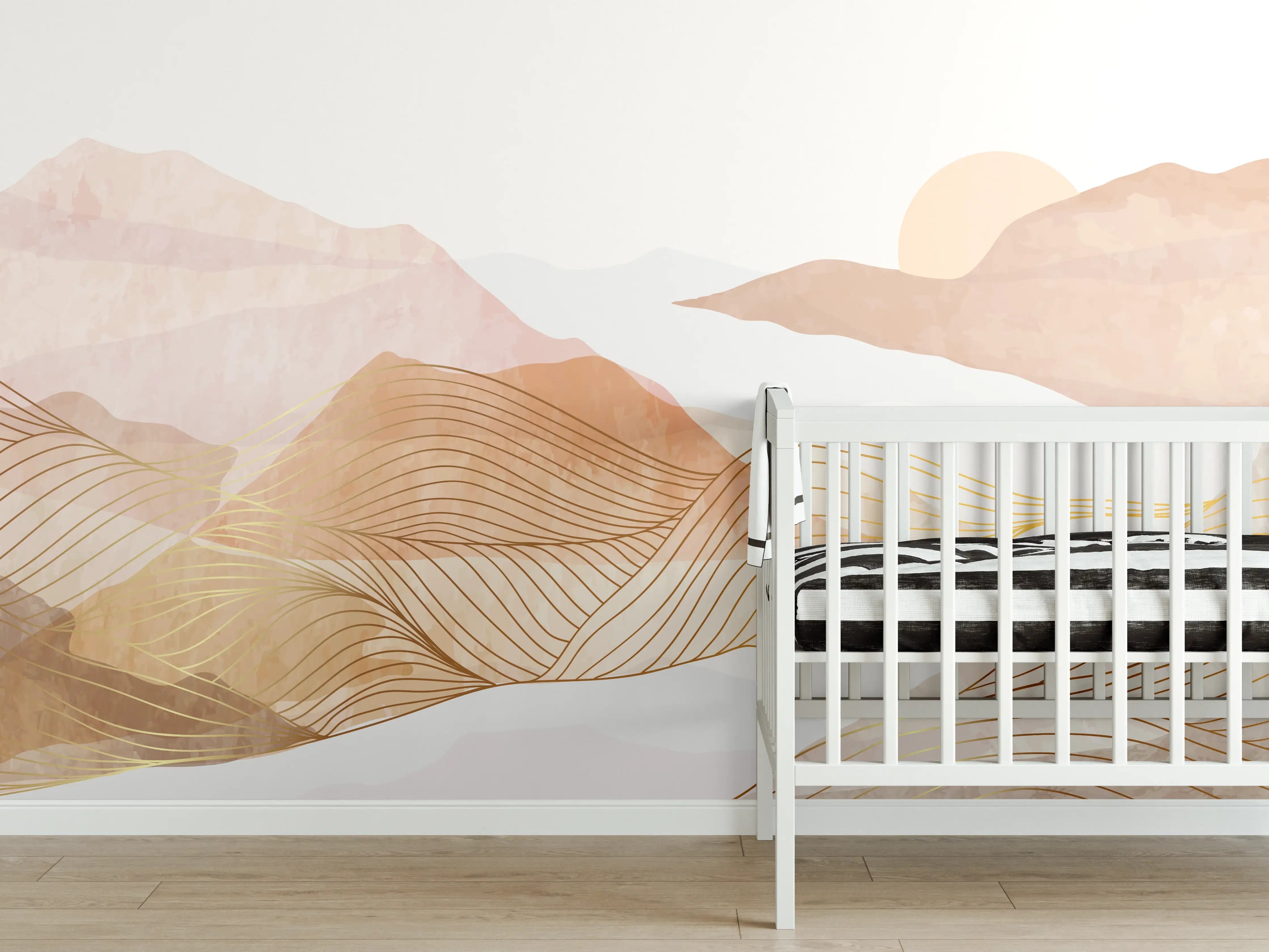 Babyzimmer Wandgestaltung - Sanfte Bergkulisse in zarten Grautönen