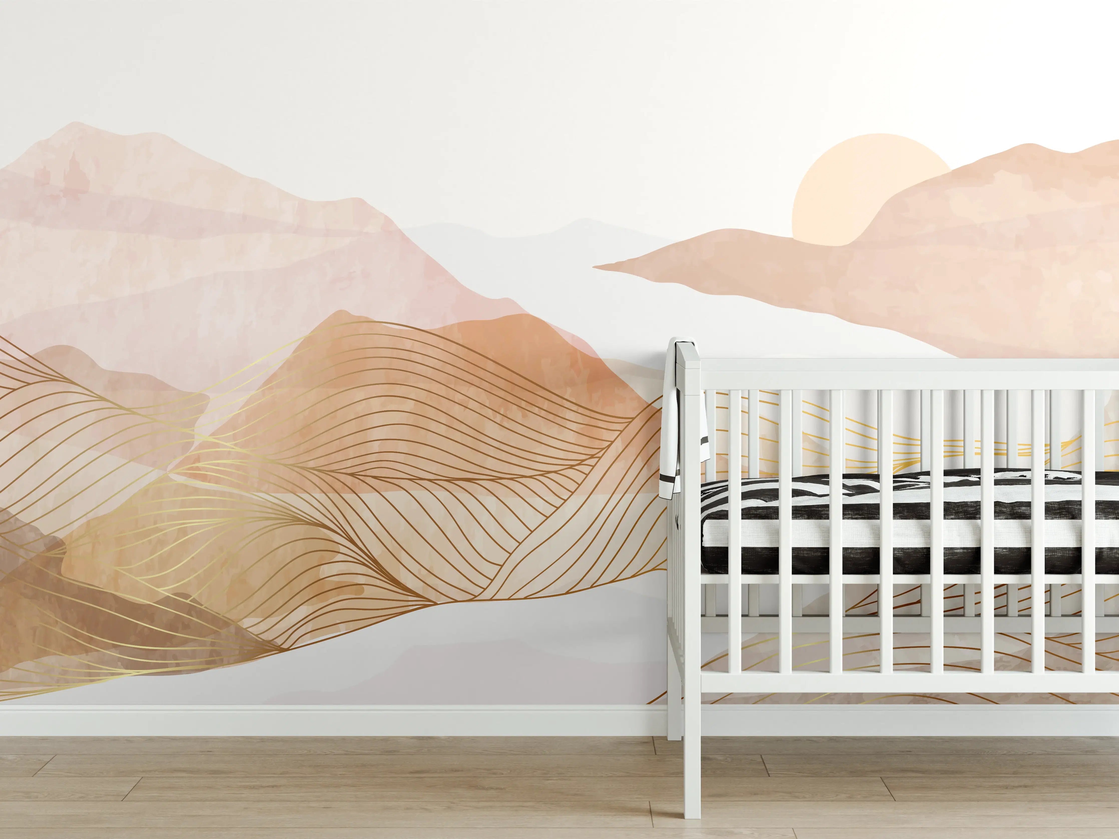 Babyzimmer Wandgestaltung - Sanfte Berglandschaft in pastelfarben