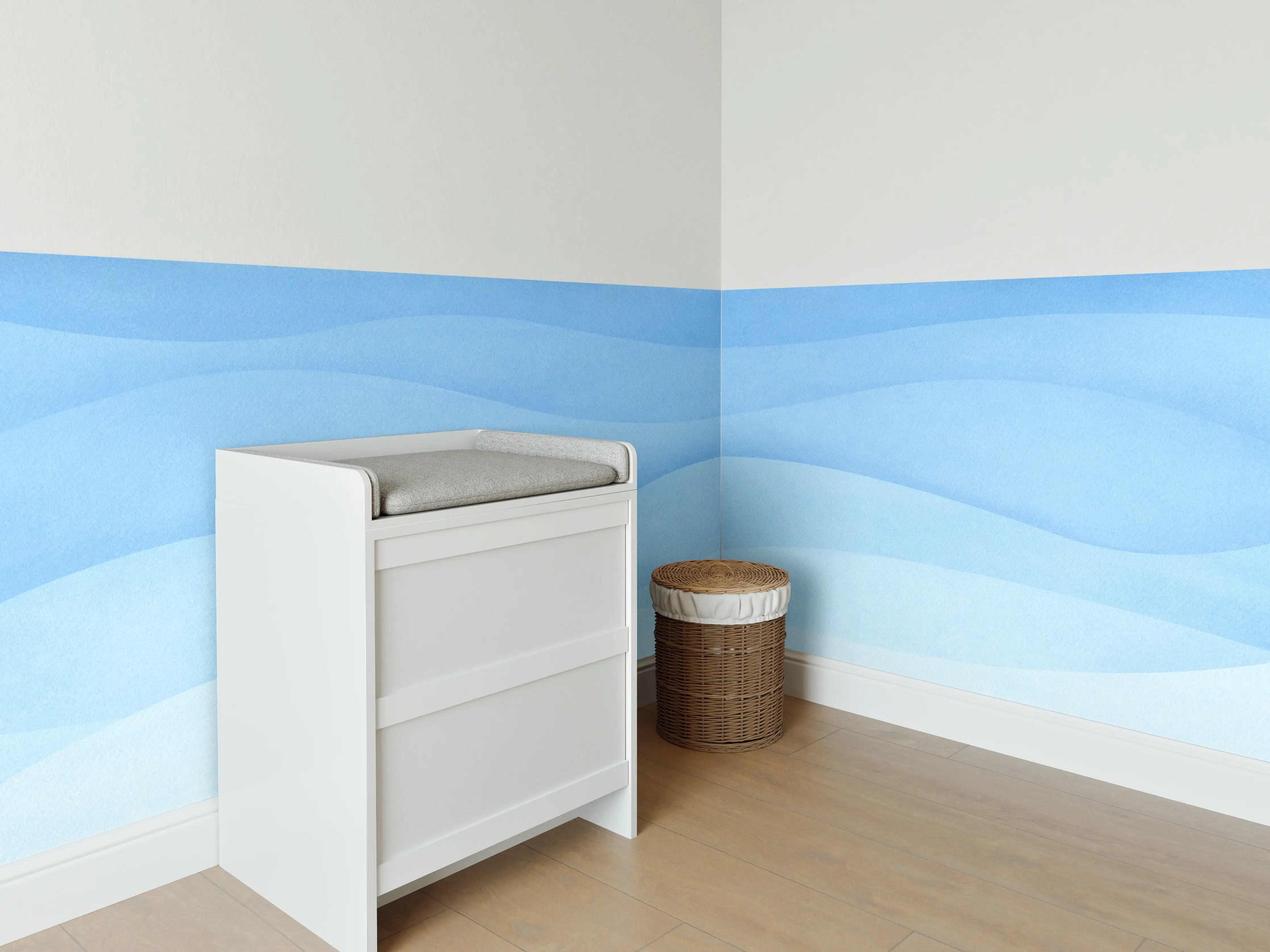 Babyzimmer Wandgestaltung - Sanfte Blau-Gradienten-Wellen
