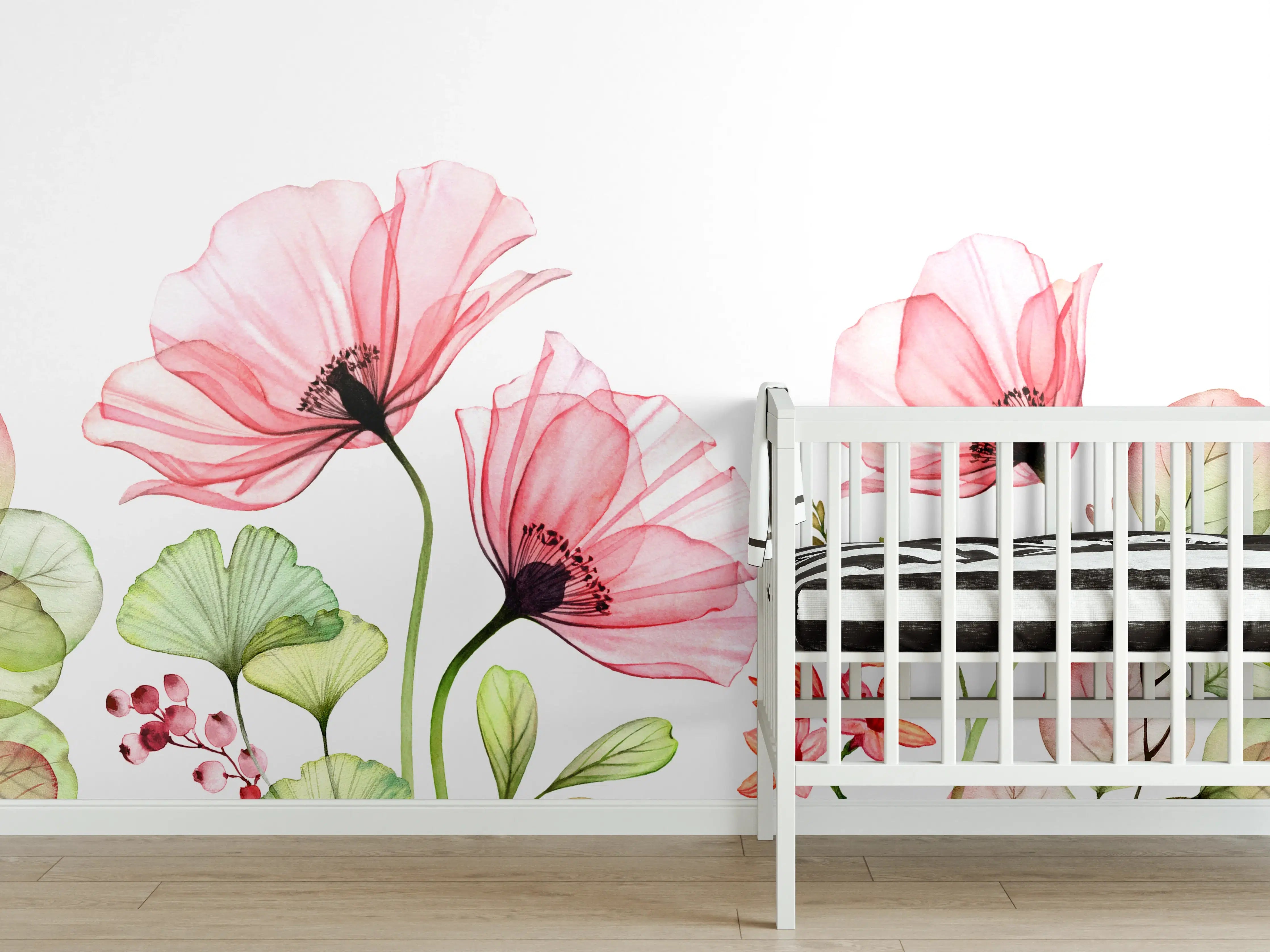 Babyzimmer Wandgestaltung - Sanfte Blumen im Wasserfarben-Stil