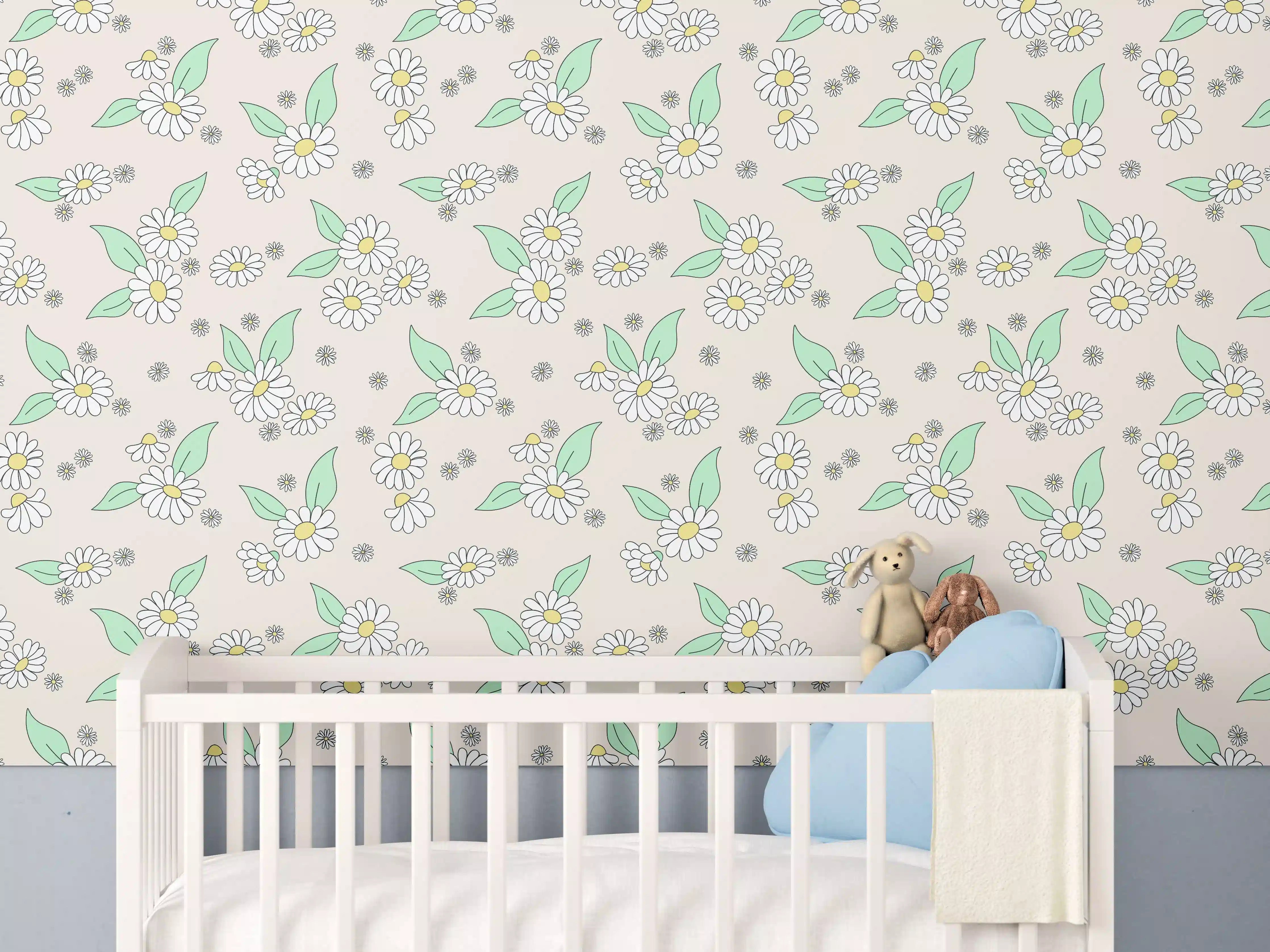 Babyzimmer Wandgestaltung - Sanfte Graupastell-Blumen