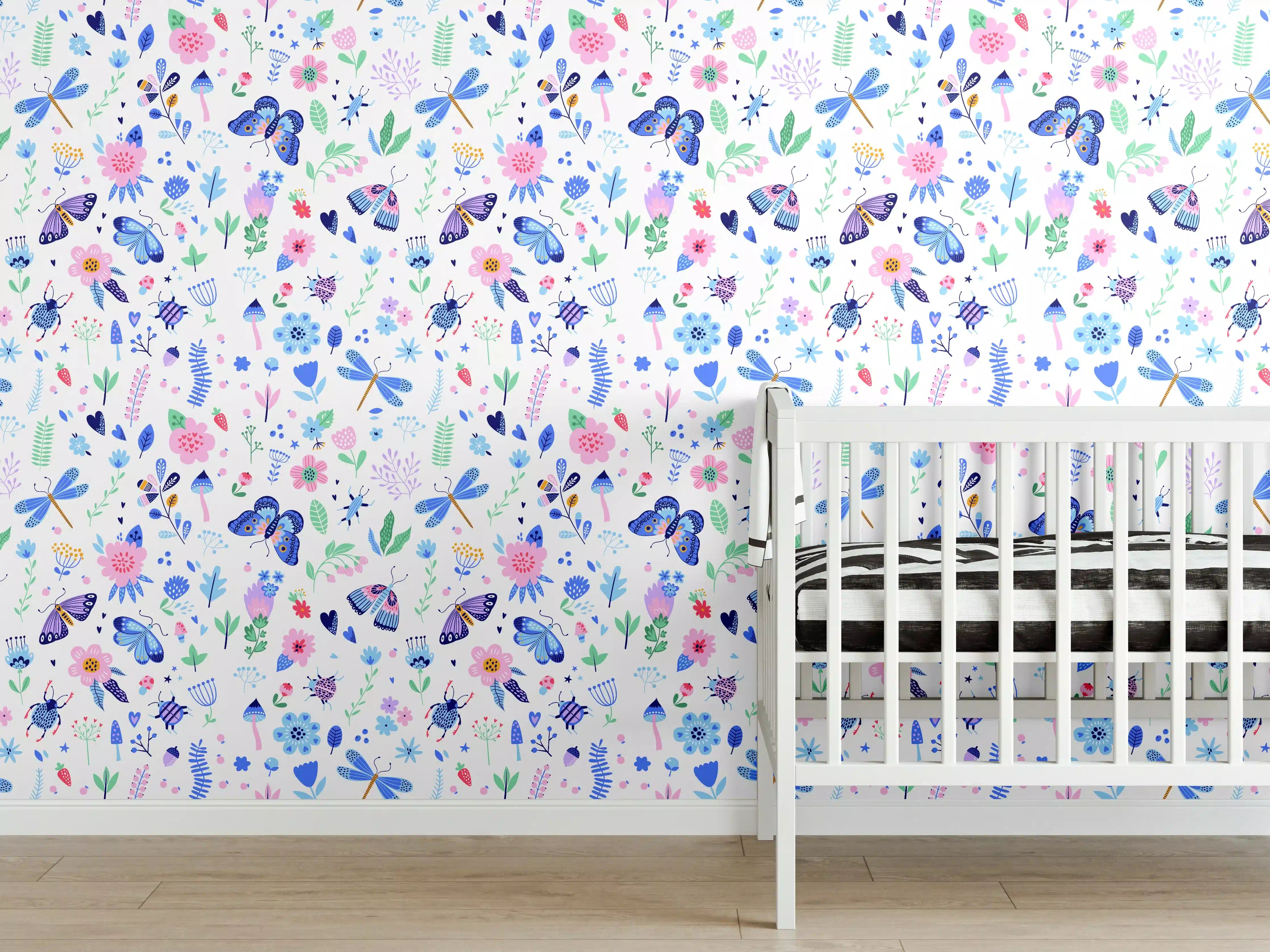 Babyzimmer Wandgestaltung - Sanfte Grautöne im Blumenmuster