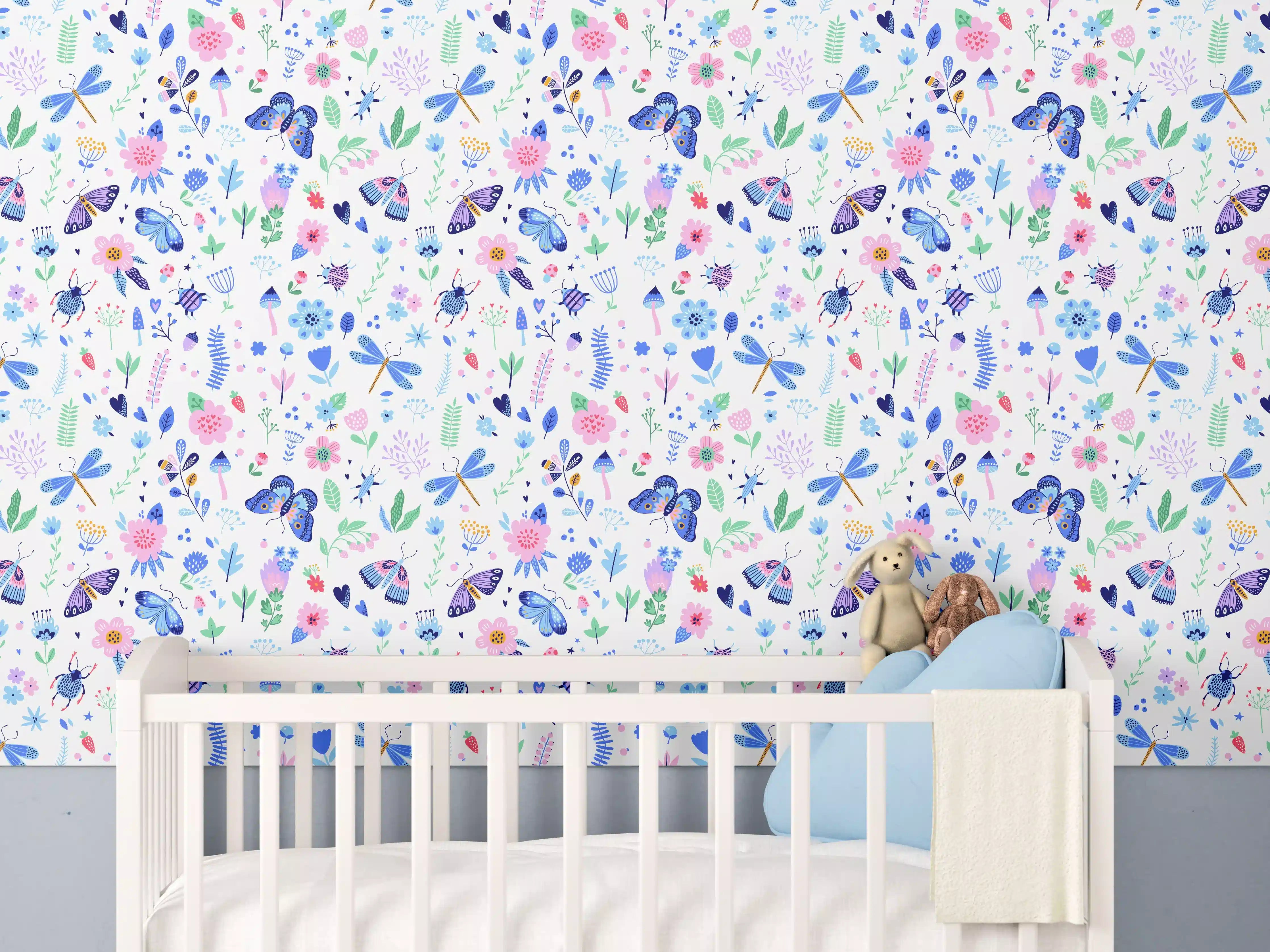 Babyzimmer Wandgestaltung - Sanfte Grautöne im Blumenmuster