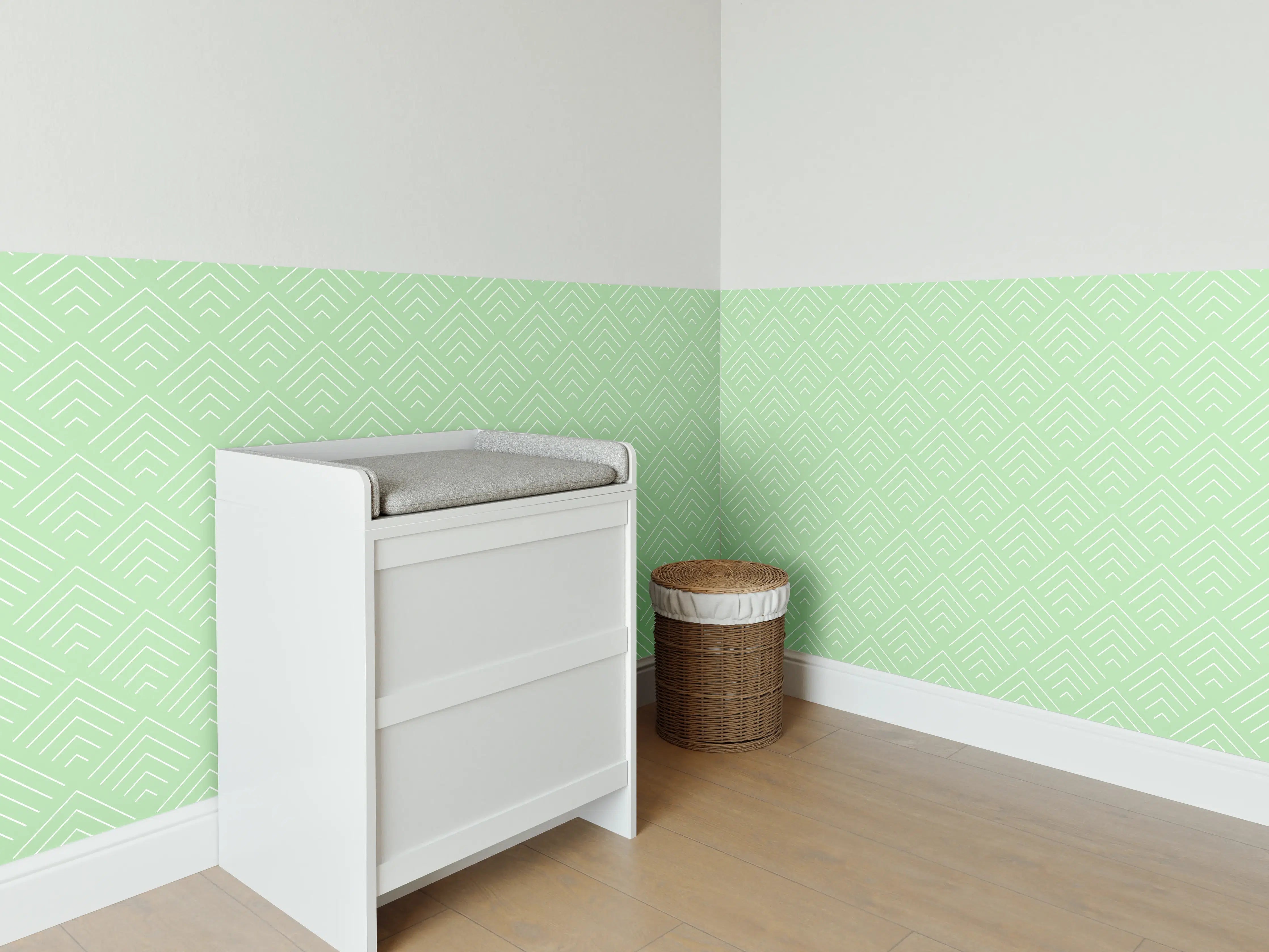 Babyzimmer Wandgestaltung - Sanfte Pastellfarben mit grünem Akzent