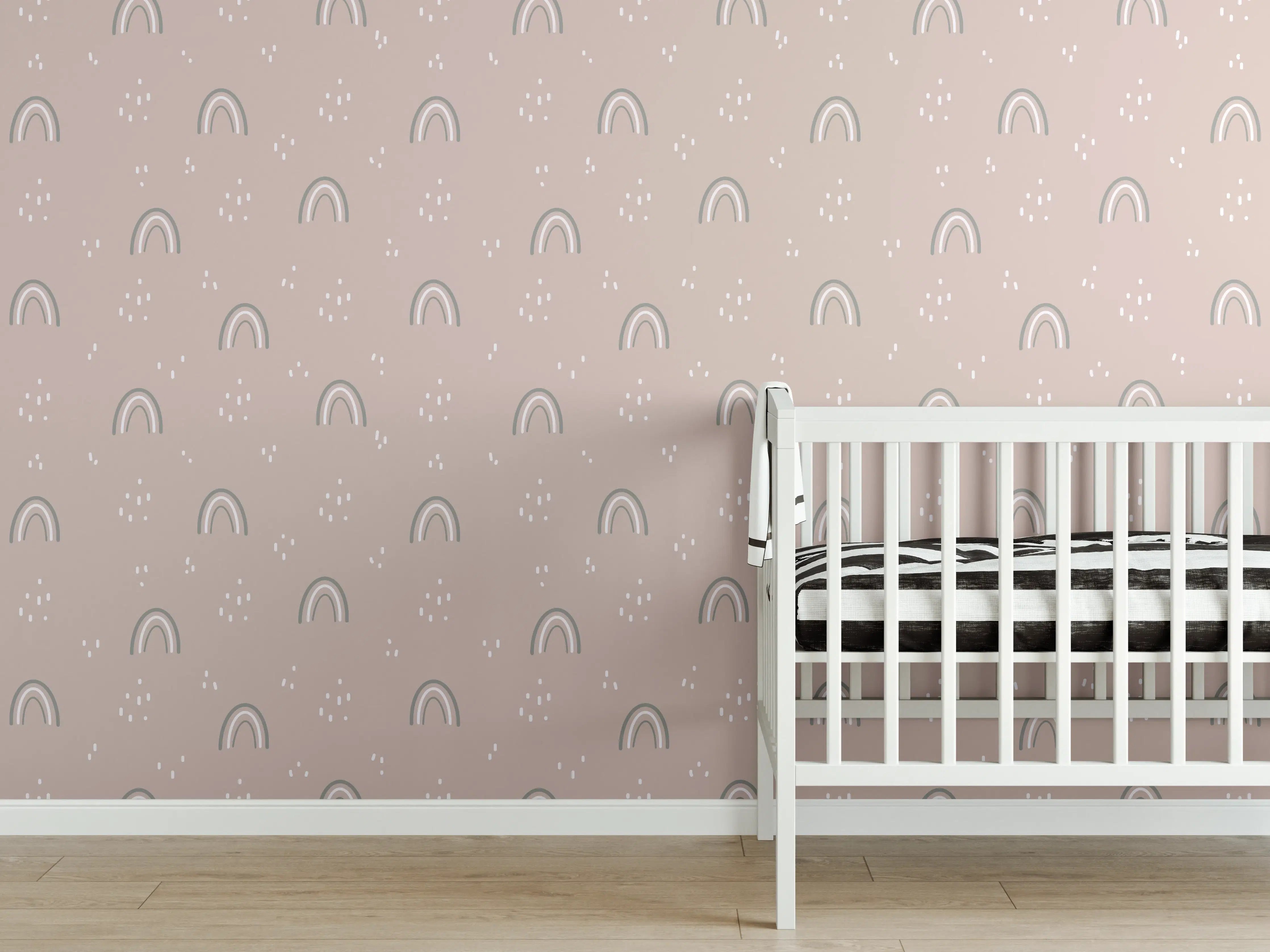 Babyzimmer Wandgestaltung - Sanfte Regenbogen auf neutralem Hintergrund