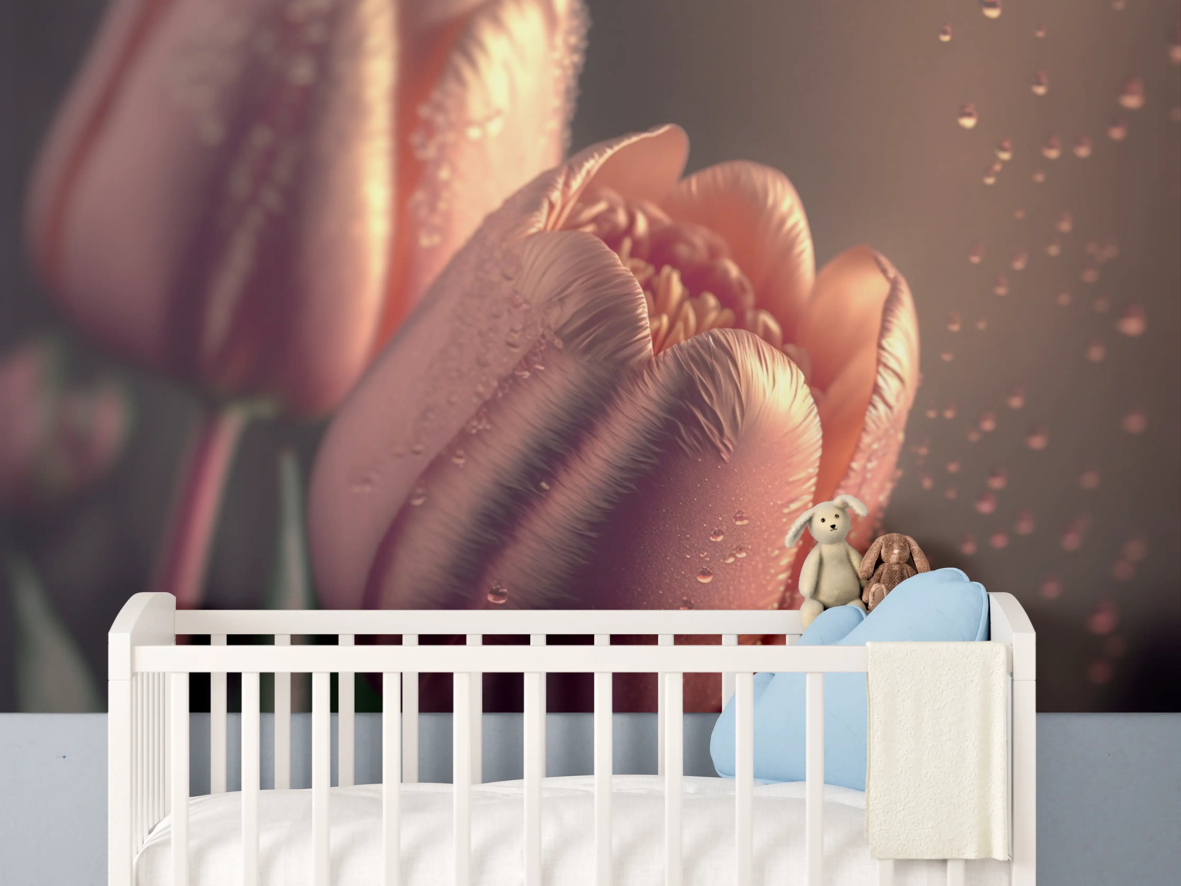 Babyzimmer Wandgestaltung - Sanfte Tulpen bei Sonnenuntergang