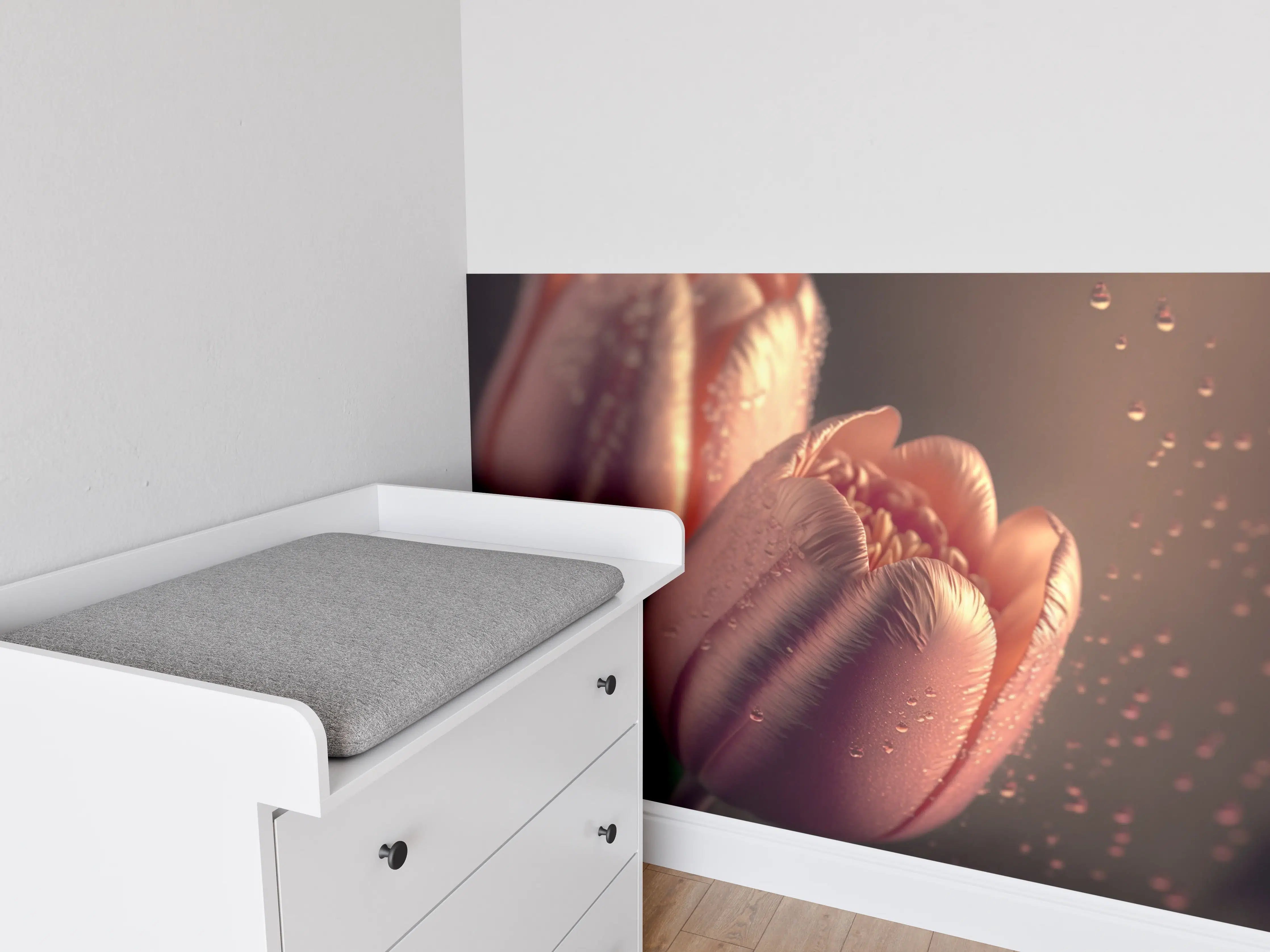 Babyzimmer Wandgestaltung - Sanfte Tulpen bei Sonnenuntergang