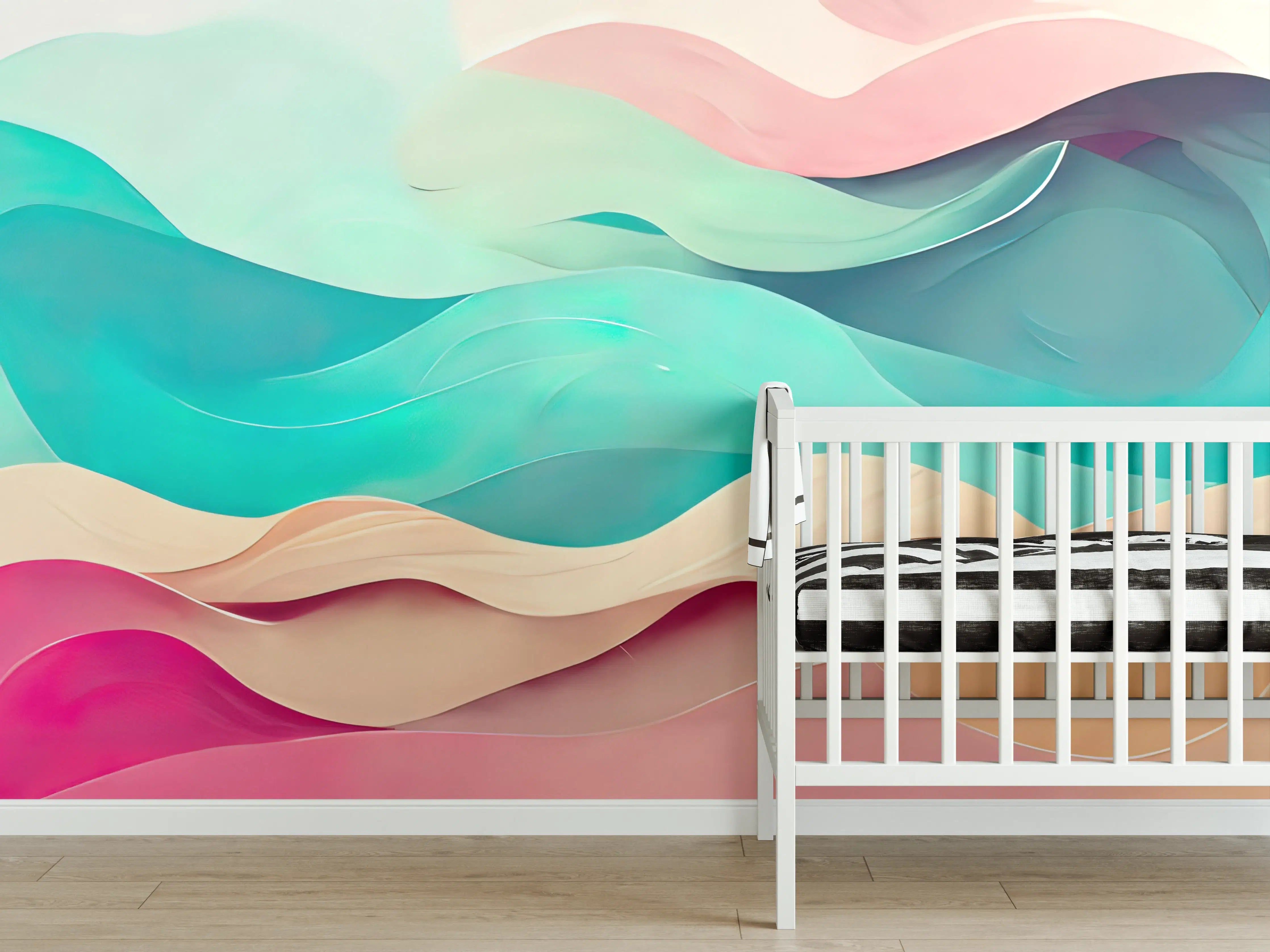 Babyzimmer Wandgestaltung - Sanfte Wasserfarben-Grafik in Pastelltönen