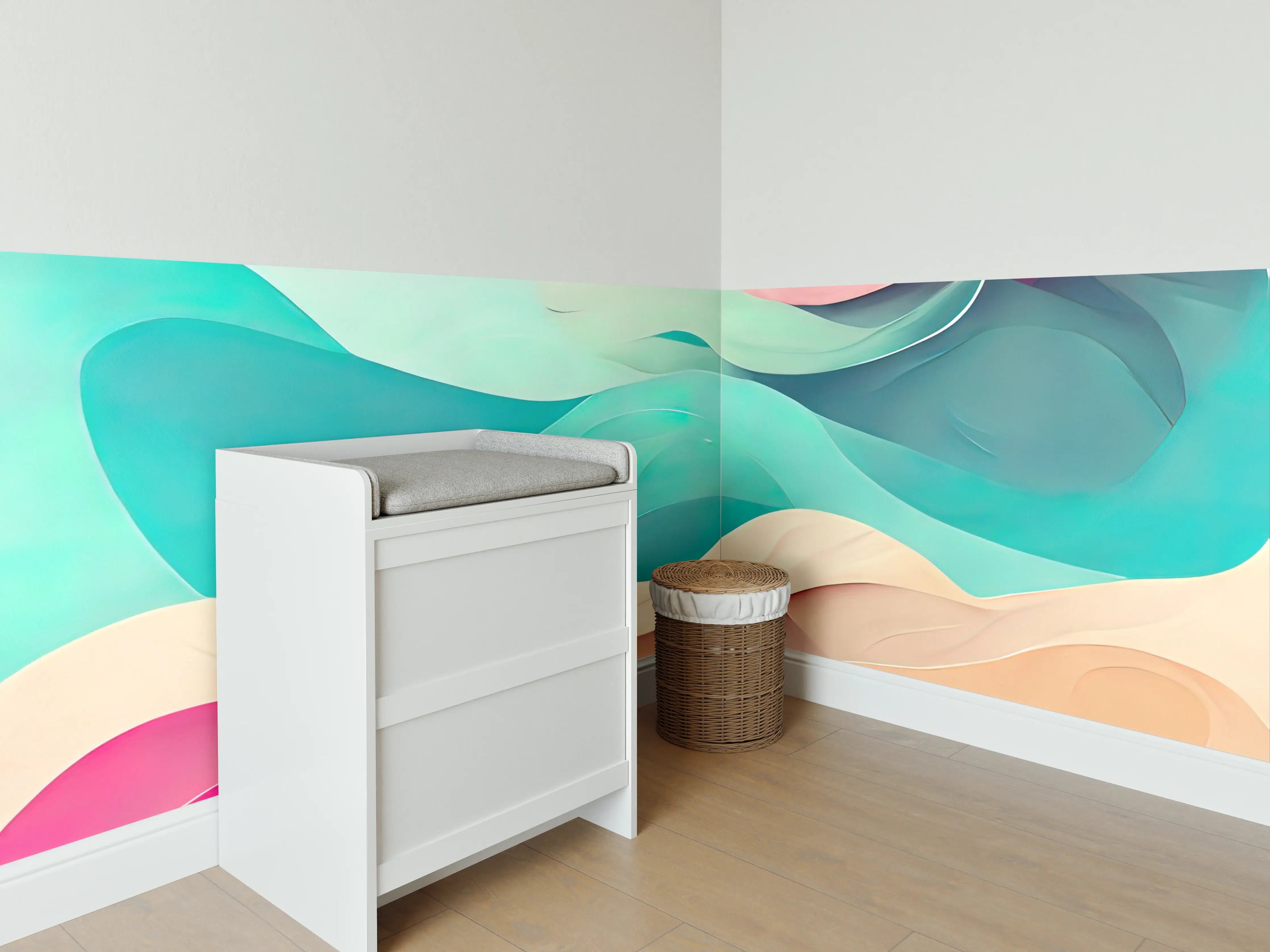 Babyzimmer Wandgestaltung - Sanfte Wasserfarben-Grafik in Pastelltönen