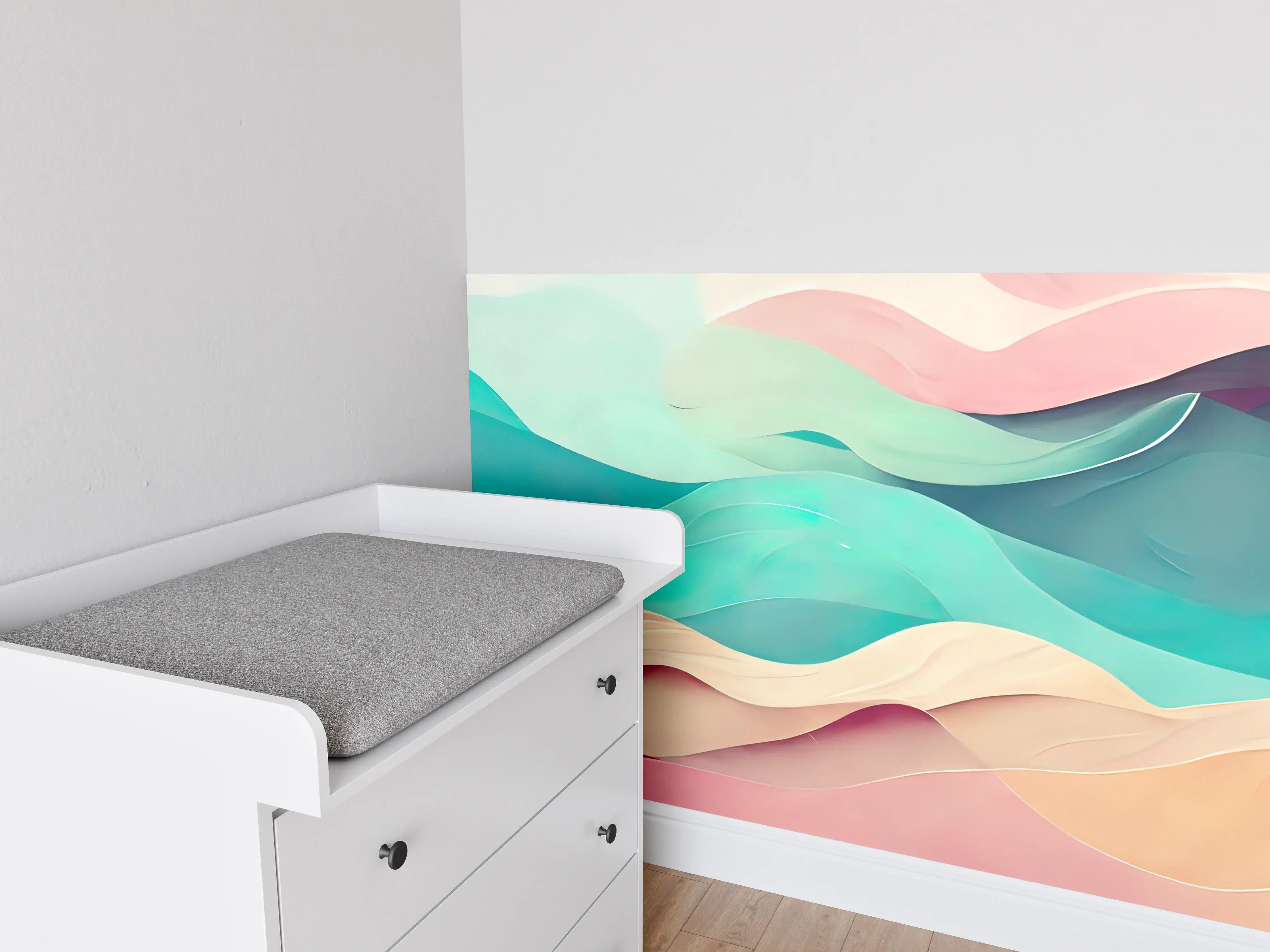 Babyzimmer Wandgestaltung - Sanfte Wasserfarben-Grafik in Pastelltönen