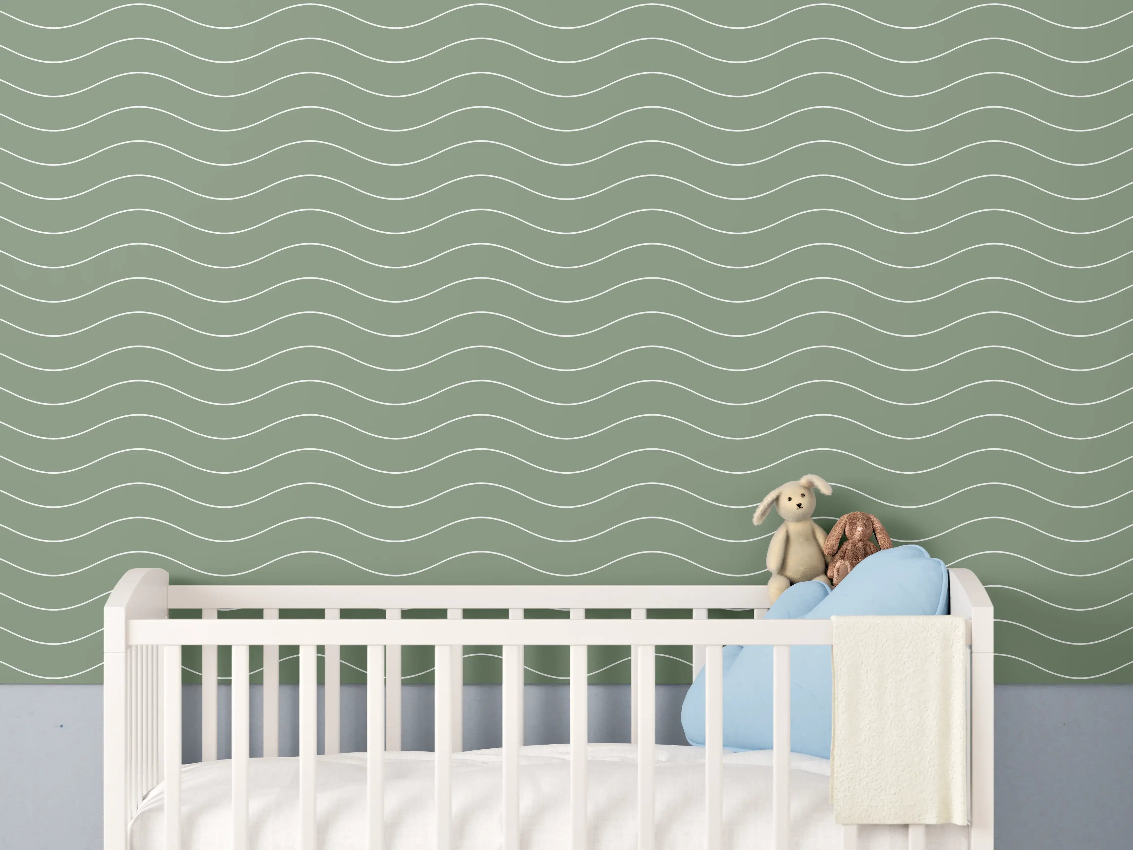 Babyzimmer Wandgestaltung - Sanfte Wasserwellen in Grün